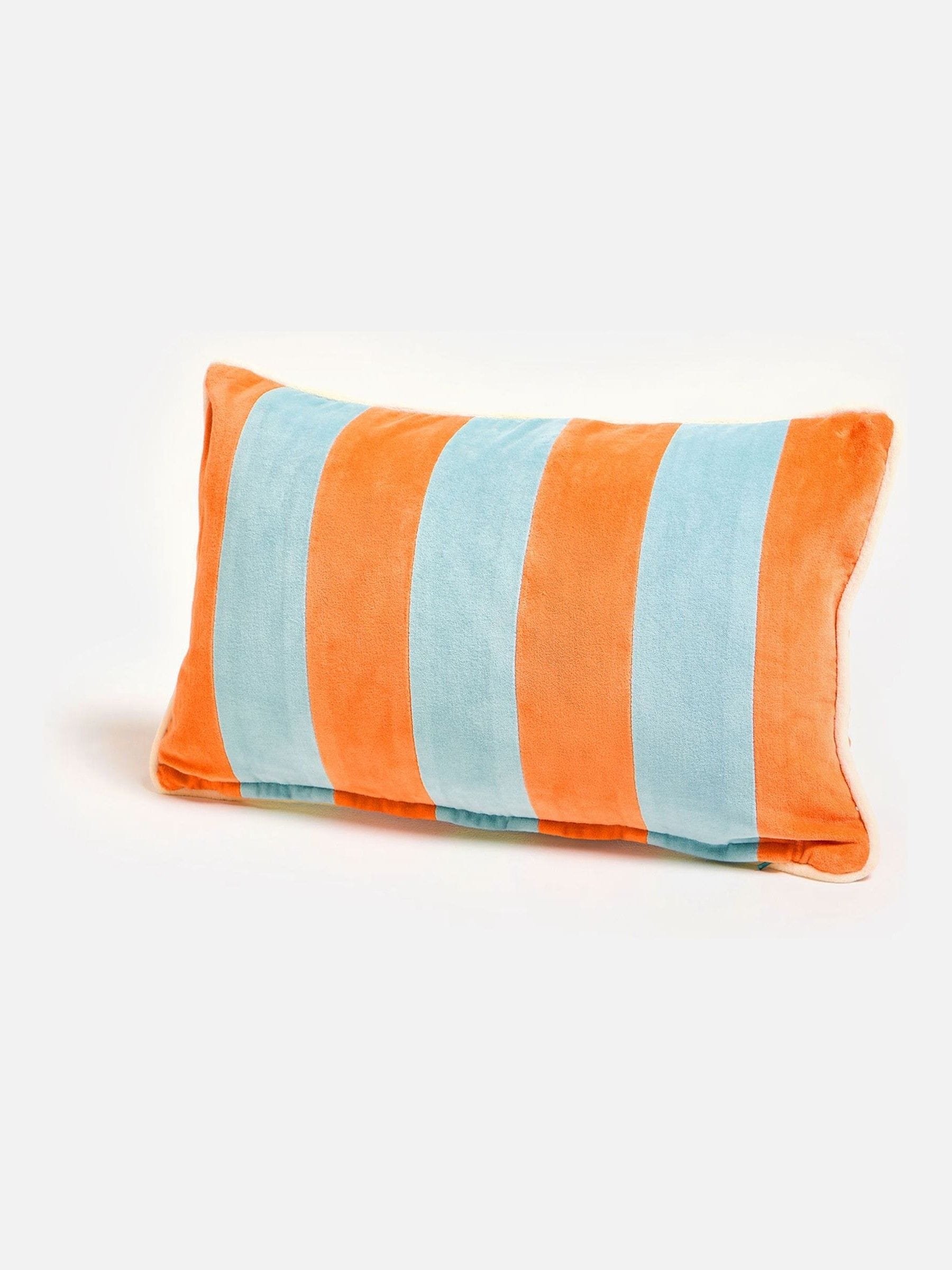 Oliver Bonas orange blue striped velvet cushion cover 30x50cm, UK version
