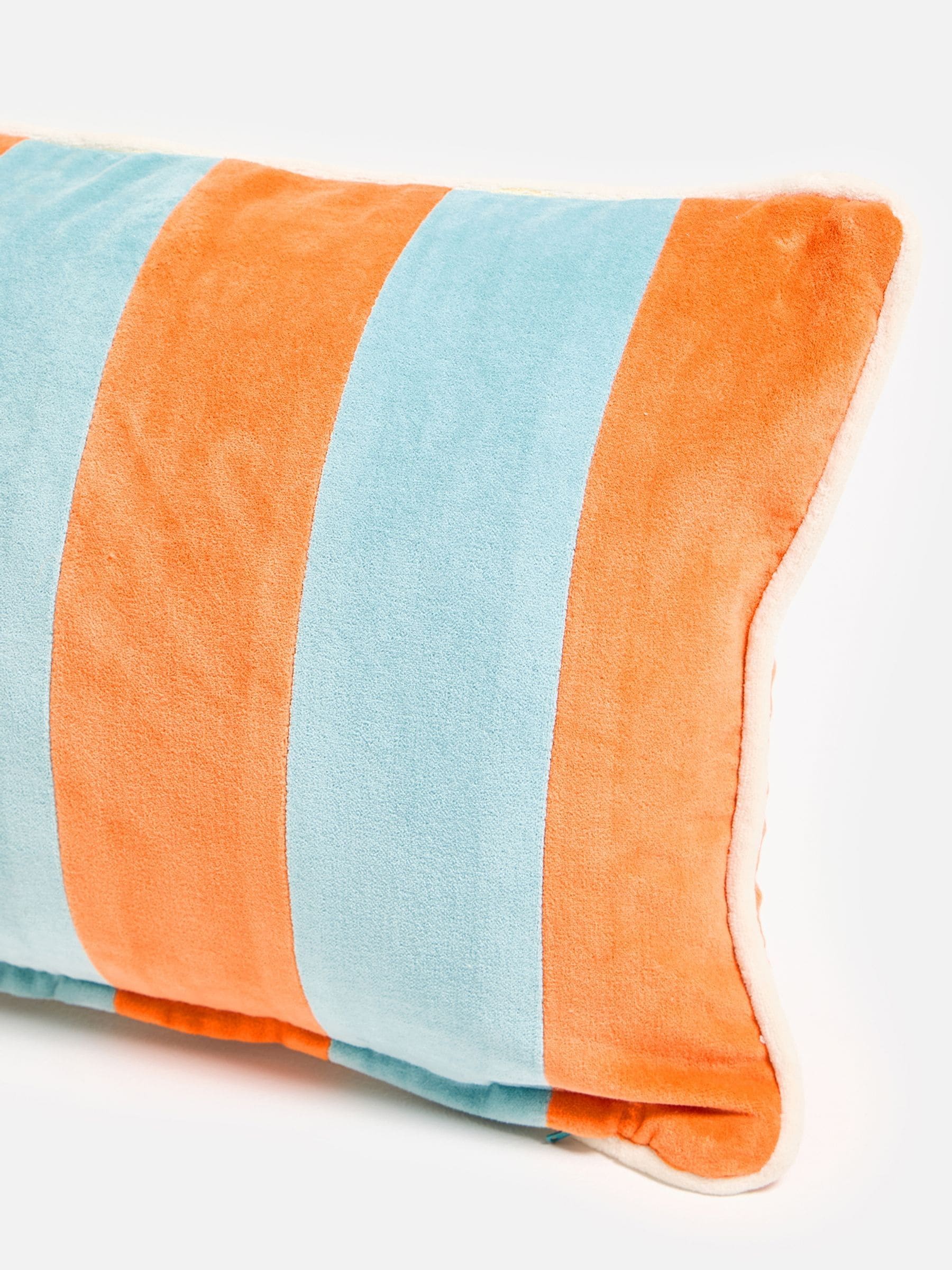 Oliver Bonas orange blue striped velvet cushion cover 30x50cm, UK version