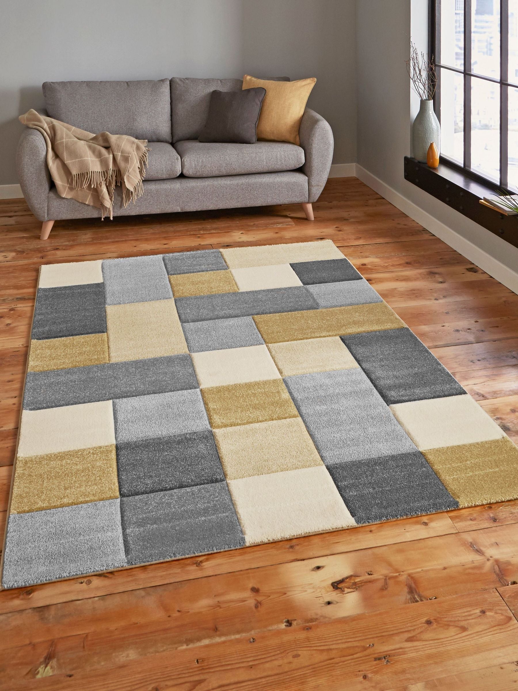 Think Rugs yellow Brooklyn geometric rug - British brand