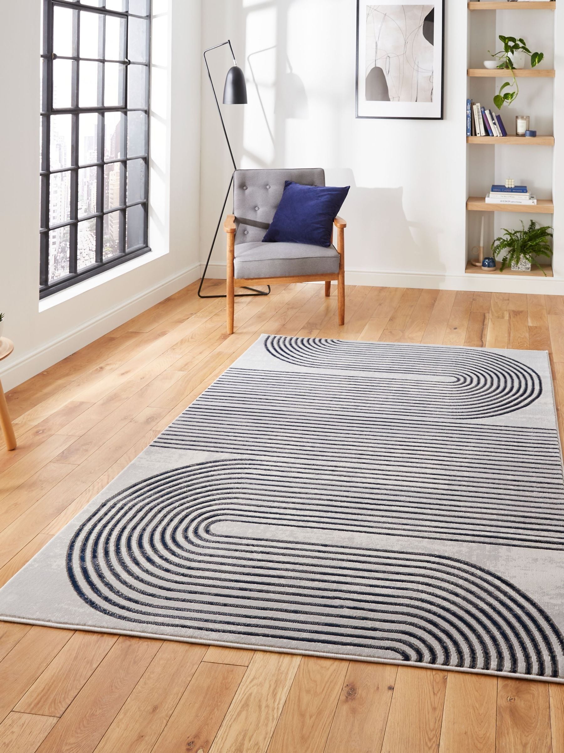 Think Rugs grey Apollo modern linear rug - British product