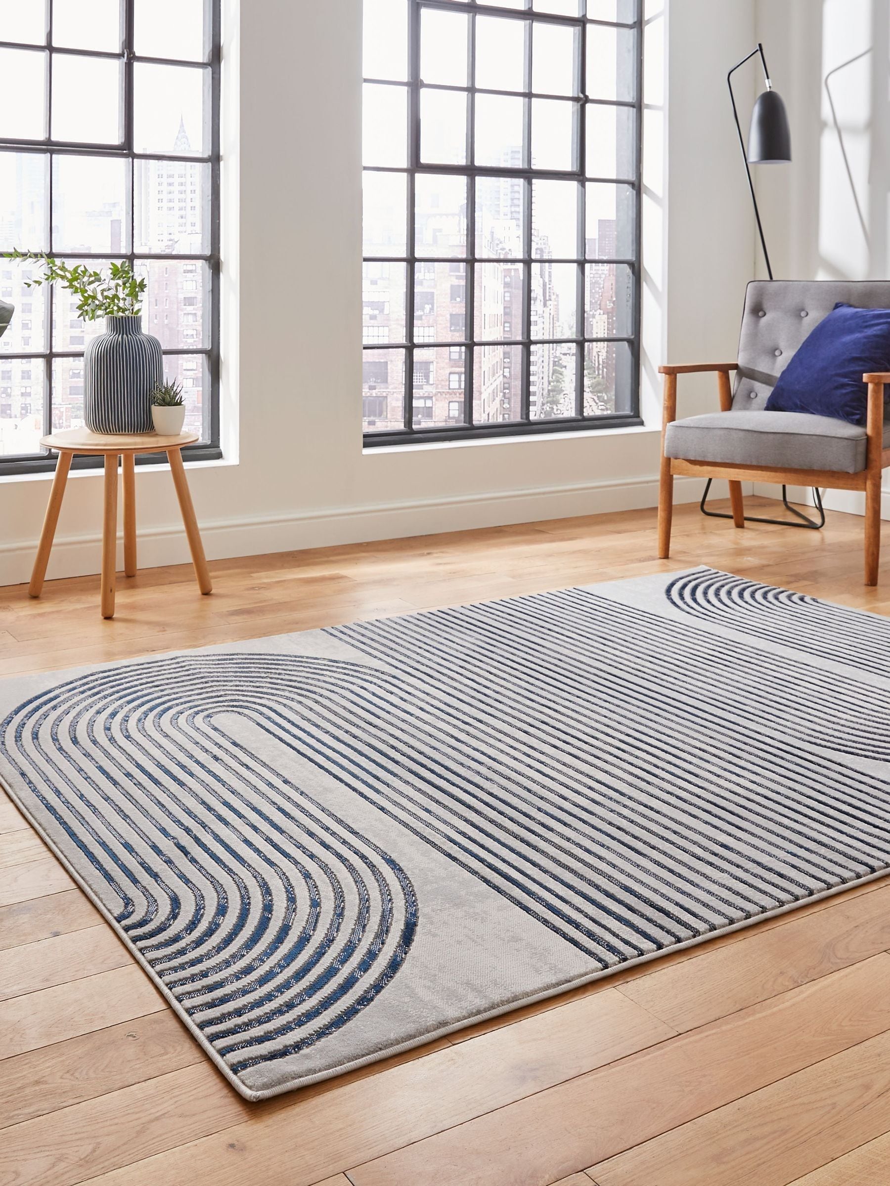 Think Rugs grey Apollo modern linear rug - British product