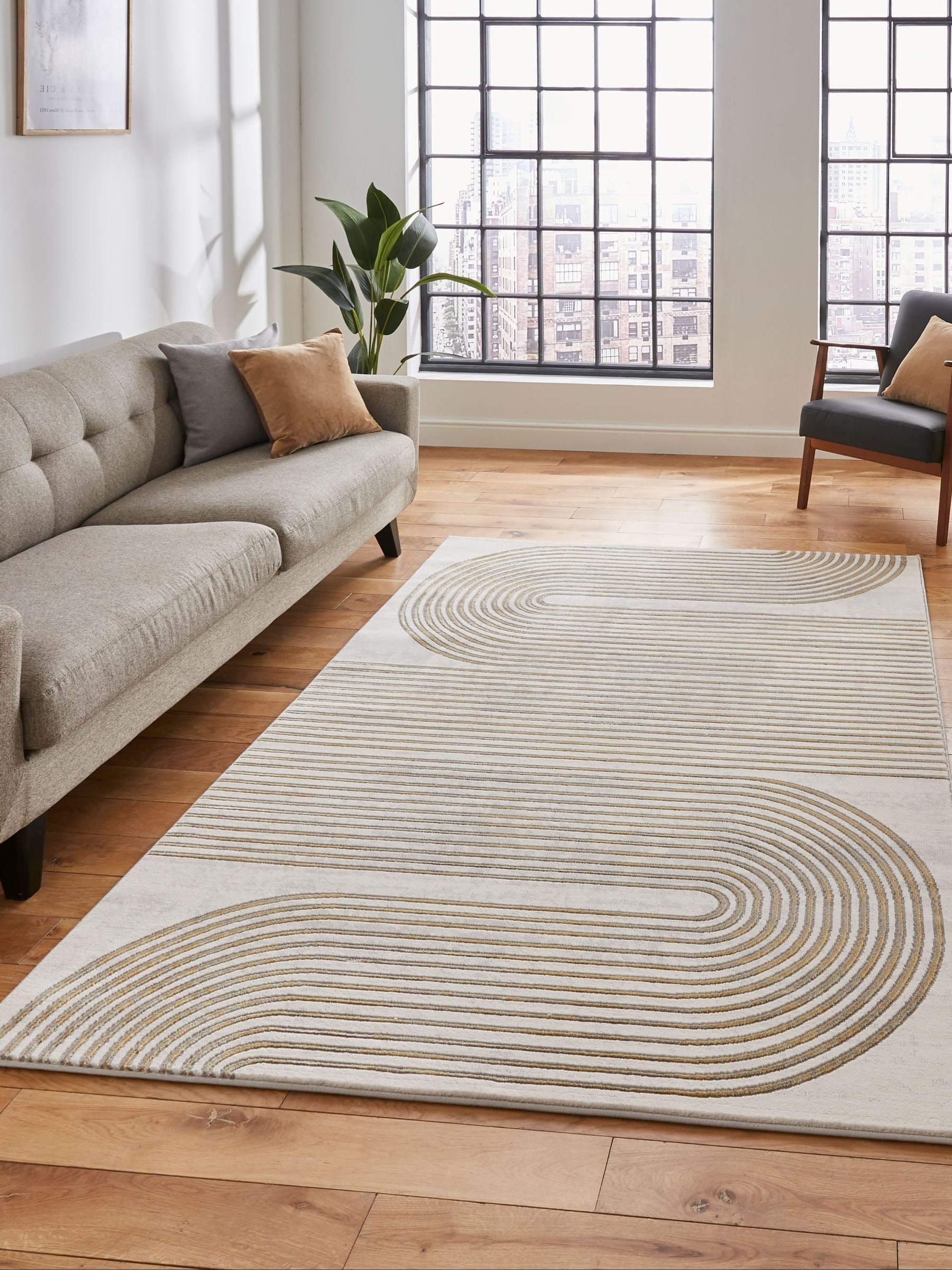 Think Rugs Apollo modern linear rug grey - British product