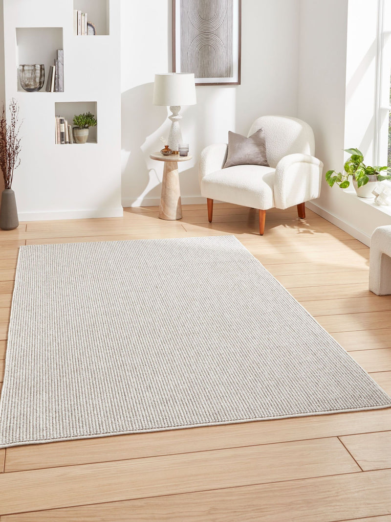 Think Rugs White E6403 Boucle Rug