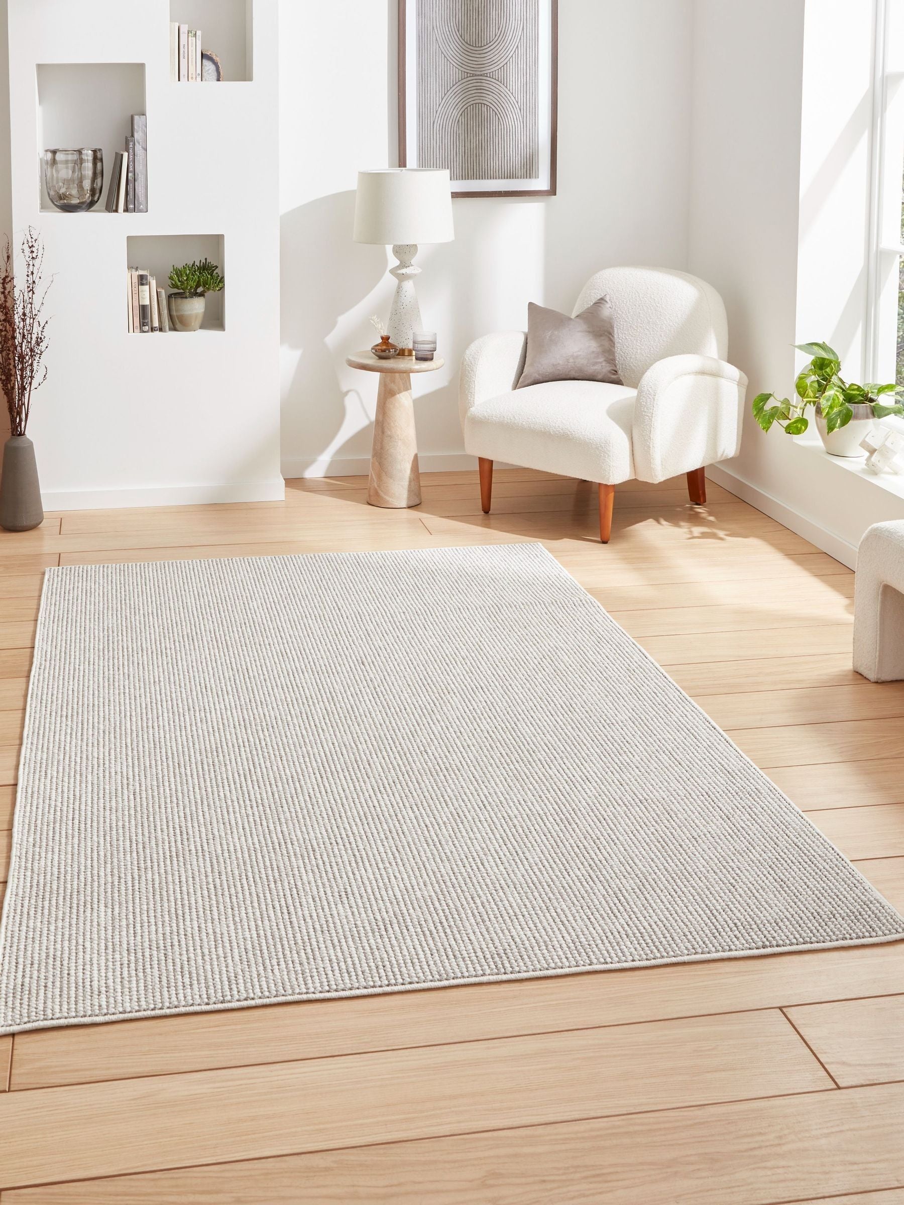 Think Rugs White E6403 Boucle Rug