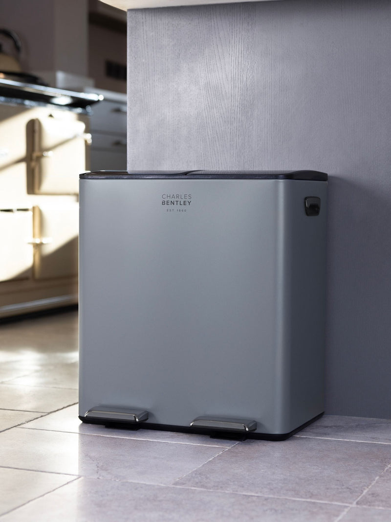 Charles Bentley Stainless Steel 30L Double Compartment Kitchen Bin