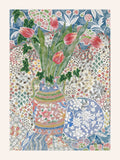 Laura Ashley Blue Abstract Tulips medium wall art frame (British brand)