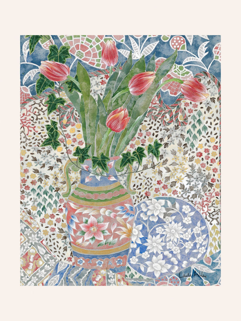 Laura Ashley Blue Abstract Tulips medium wall art frame (British brand)