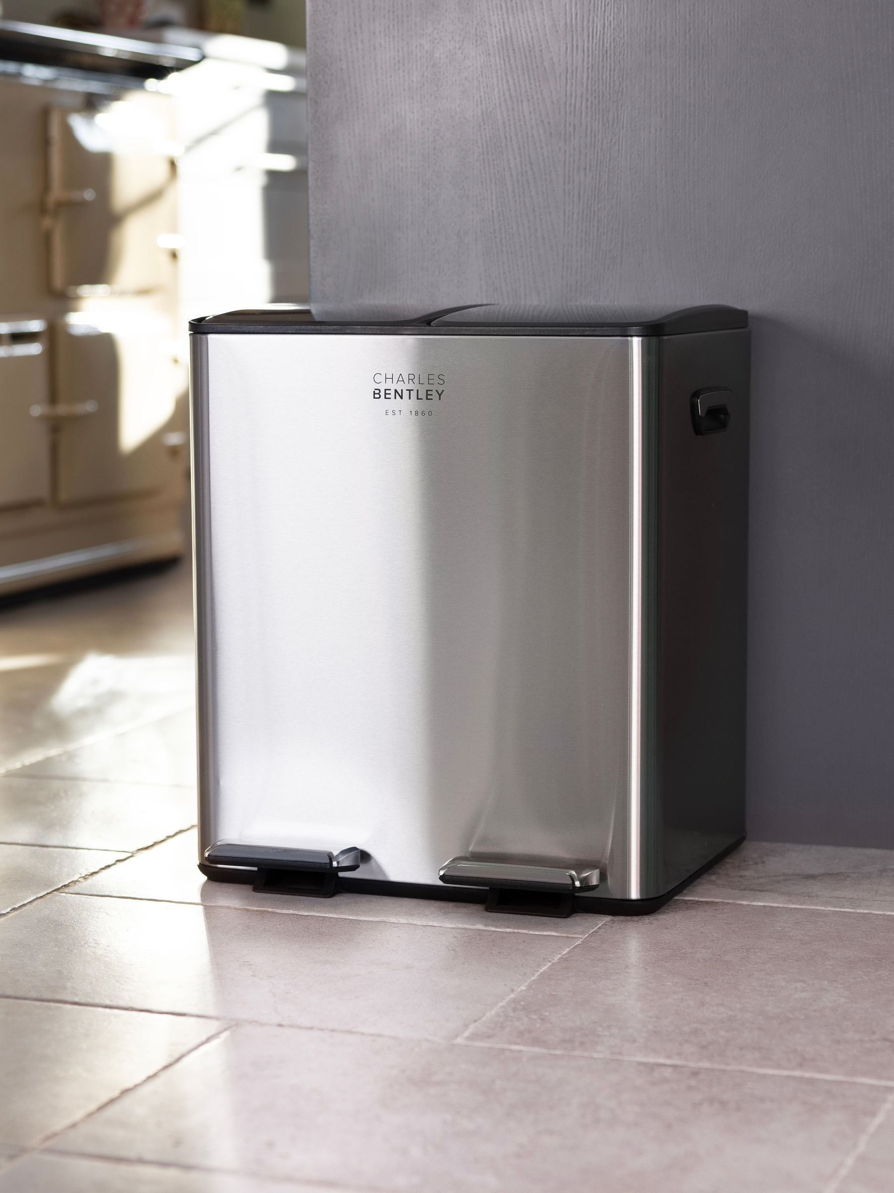 Charles Bentley Stainless Steel 30L Double Compartment Kitchen Bin