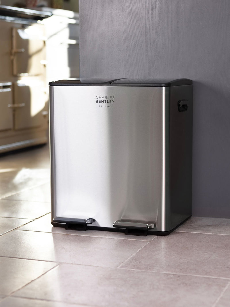 Charles Bentley Stainless Steel 30L Double Compartment Kitchen Bin