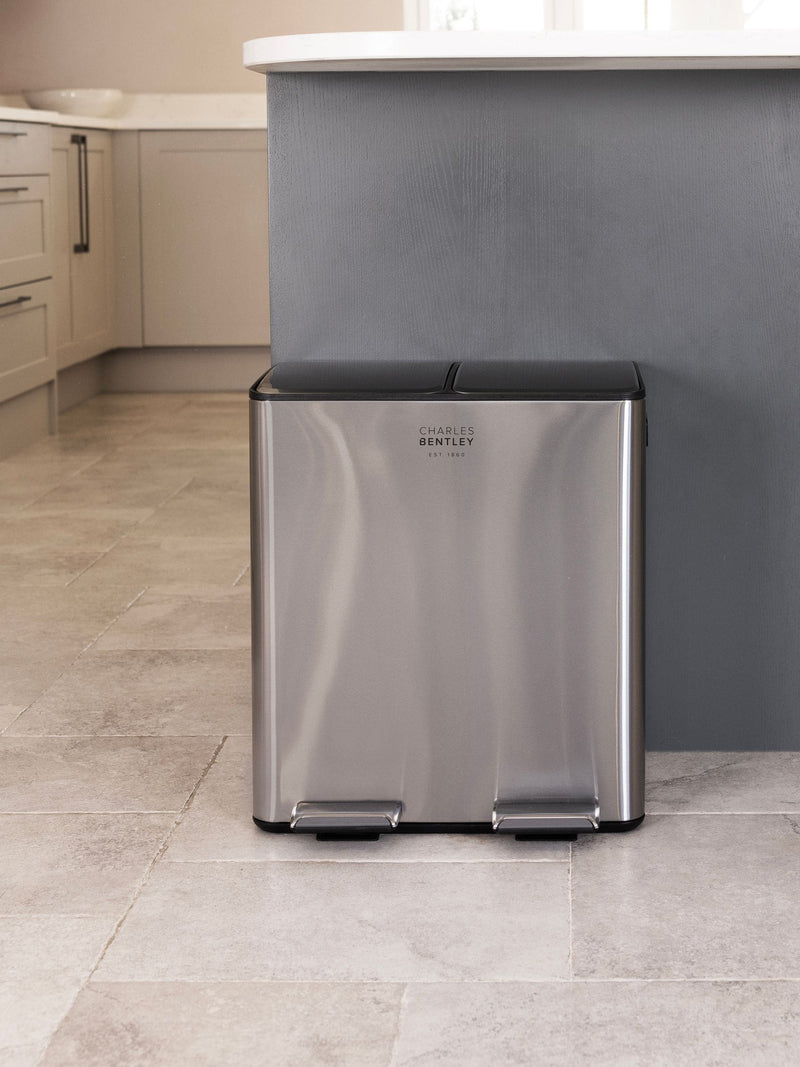 Charles Bentley 30L dual compartment kitchen bin stainless steel (British brand)