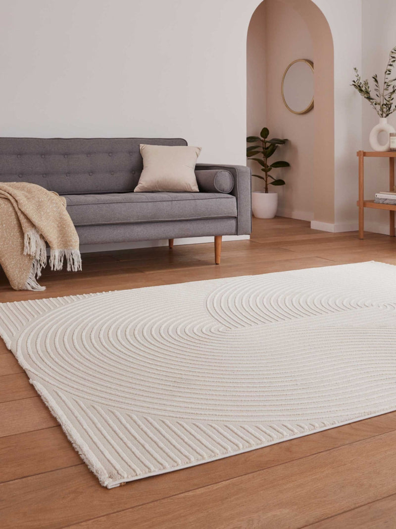 Think Rugs cream Flores modern rug, UK version