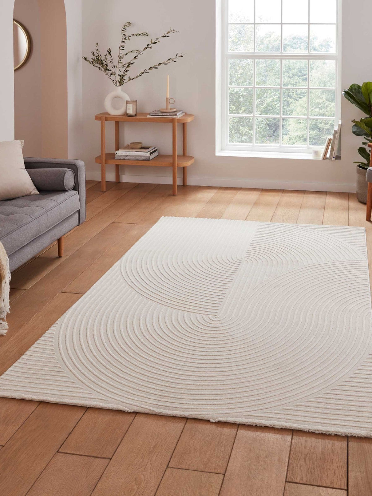 Think Rugs cream Flores modern rug, UK version