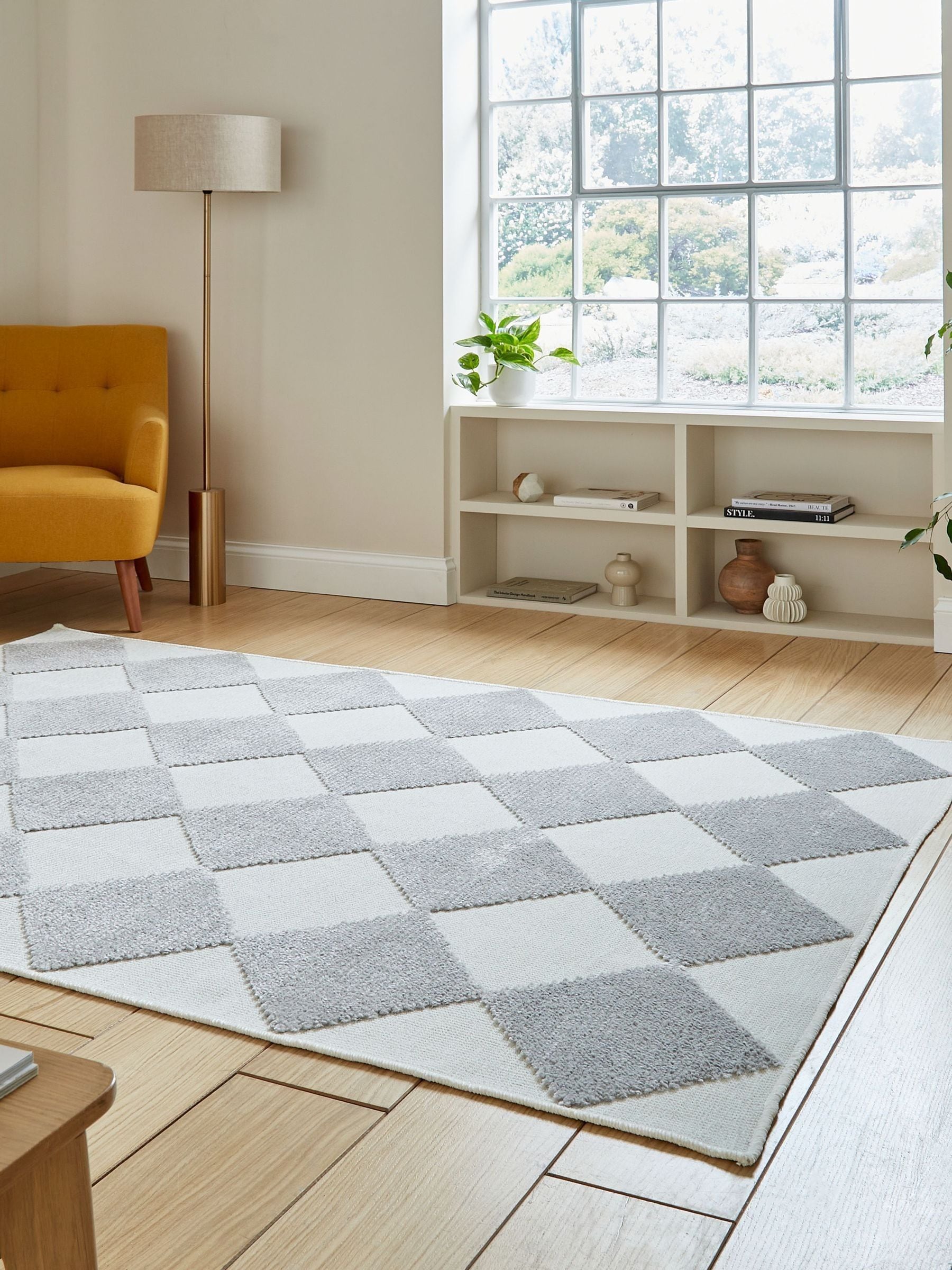 Think Rugs Lyna washable modern rug in cream (British brand)