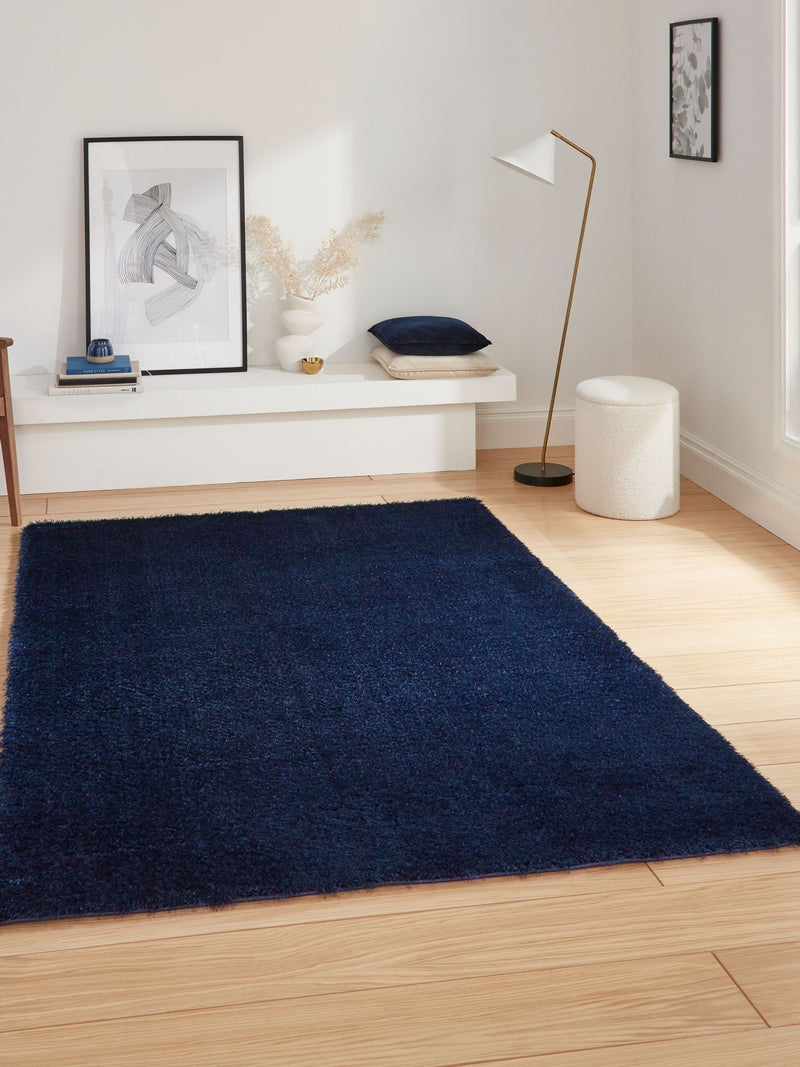 Think Rugs Navy Lux Shaggy Plain Shaggy Rug