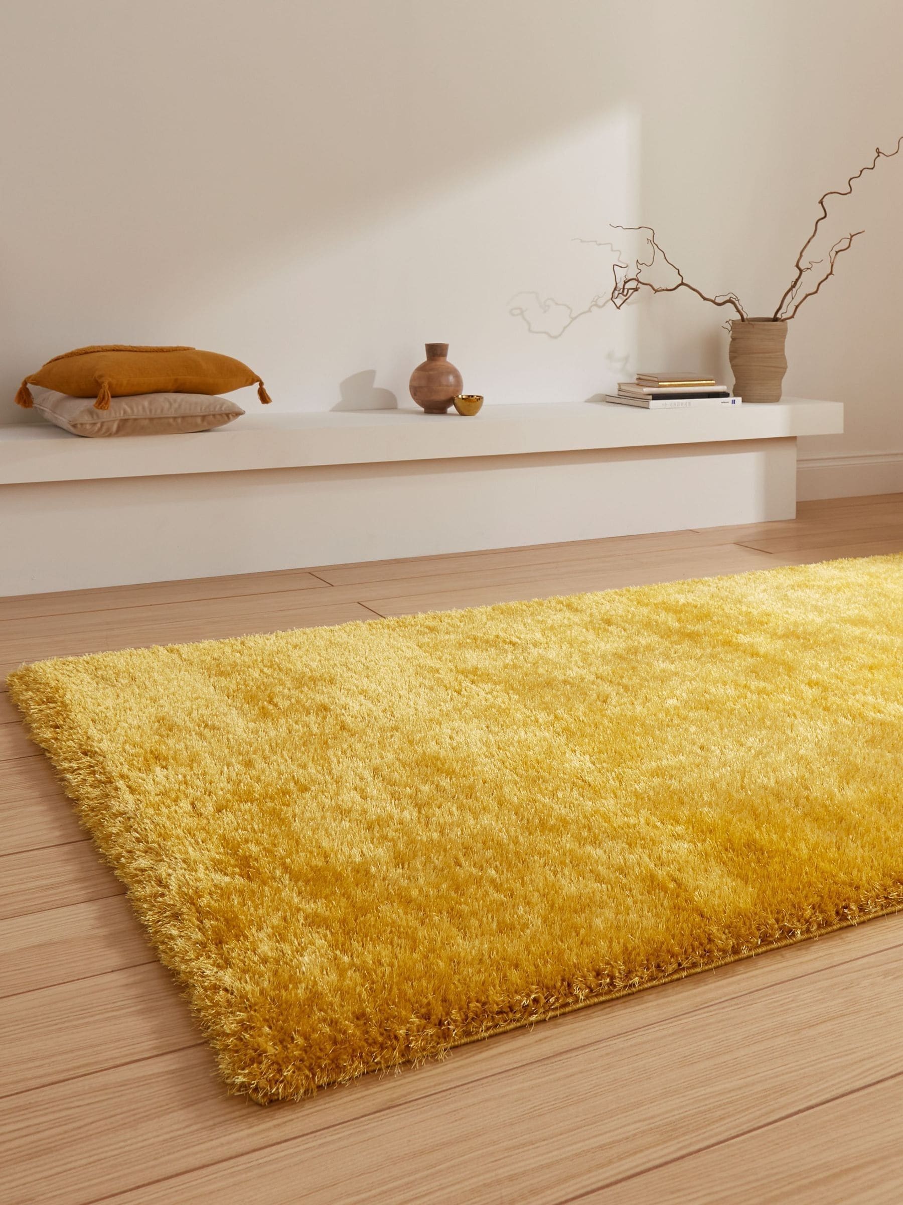 Think Rugs Yellow Lux Shaggy rug - British product