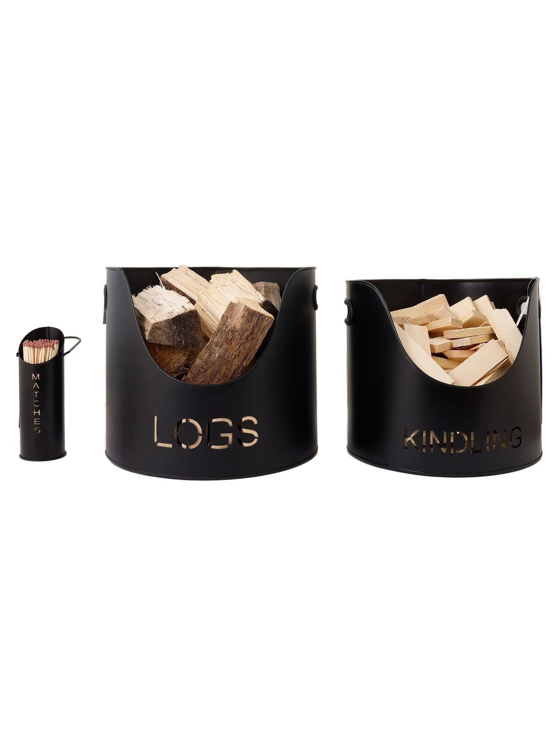 Snug Black Hickory Fireside Set with log and kindling buckets (British brand)