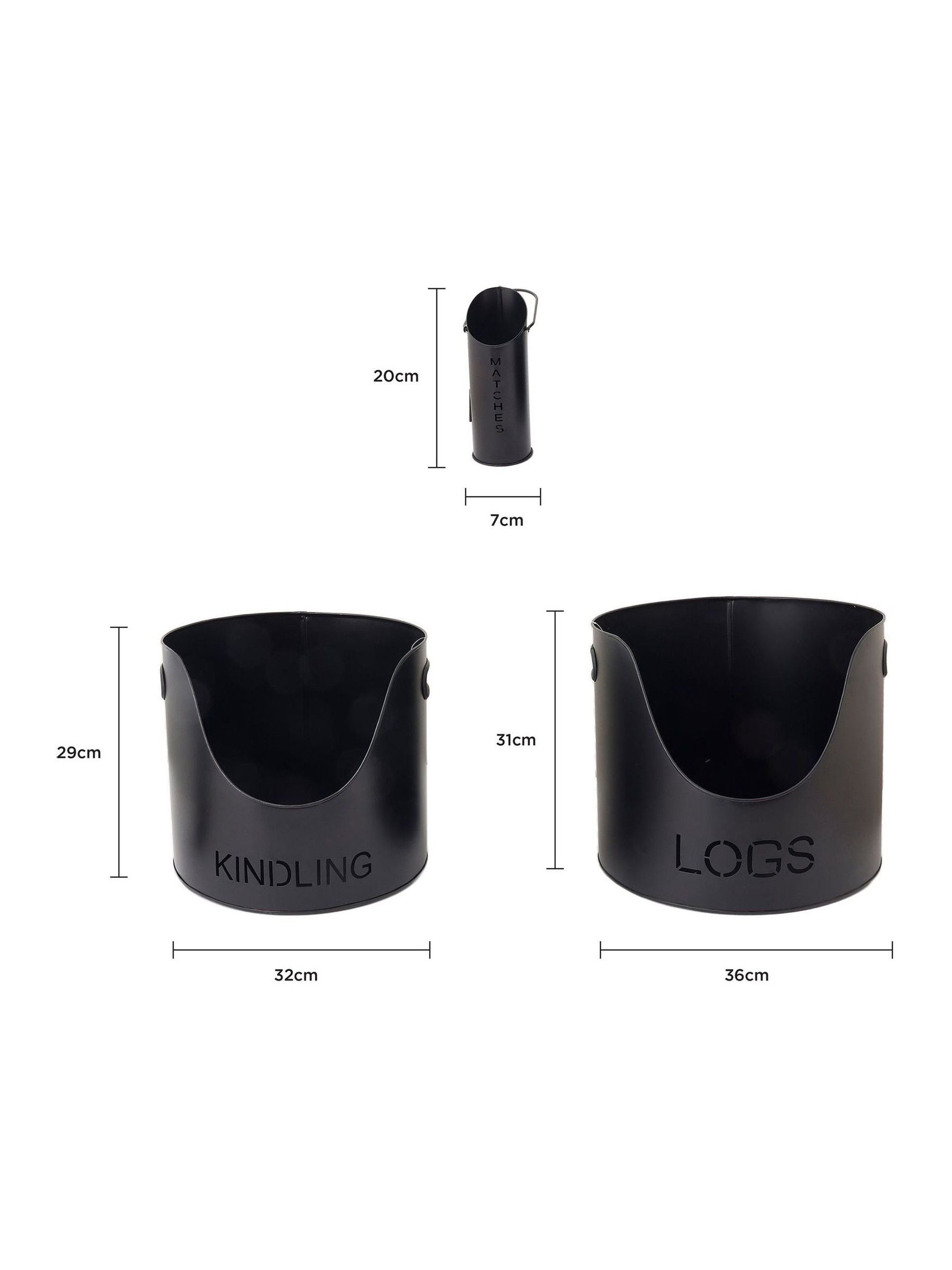 Snug Black Hickory Fireside Set with log and kindling buckets (British brand)