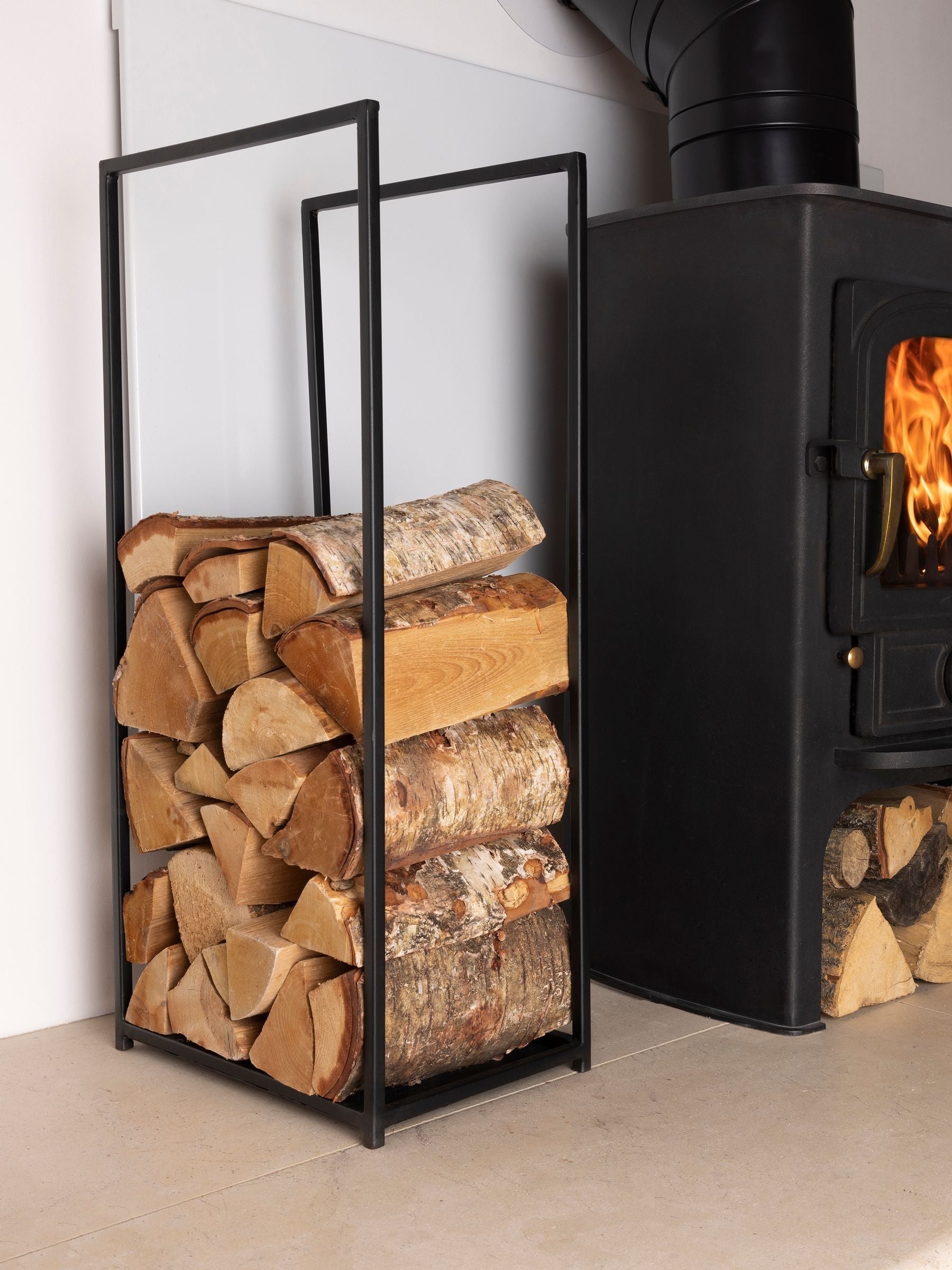 Snug black log holder 80cm tall - British product