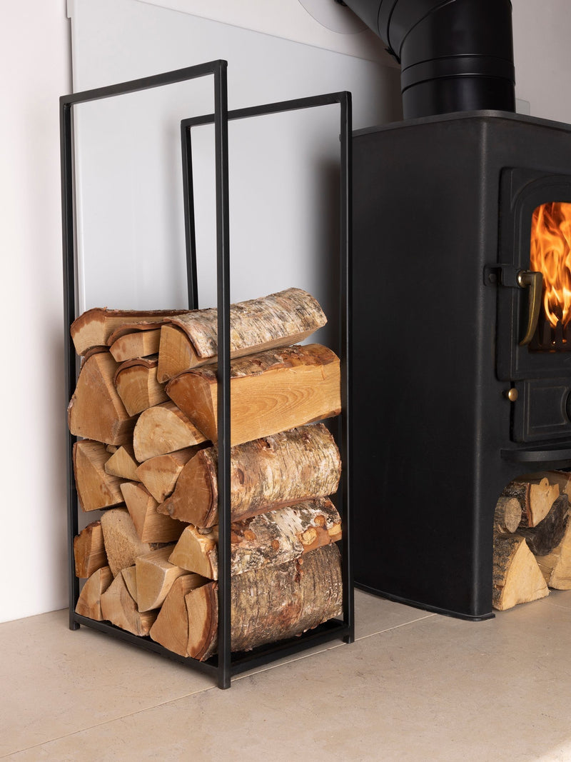 Snug black log holder 80cm tall - British product