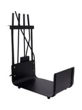 Snug black hazel log holder and fireside companion set (British brand)