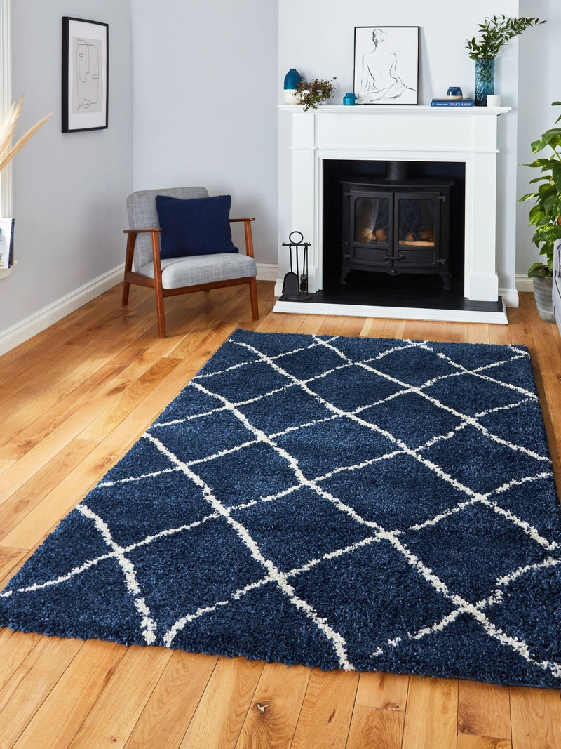 Think Rugs Navy Scandi Berber Rug