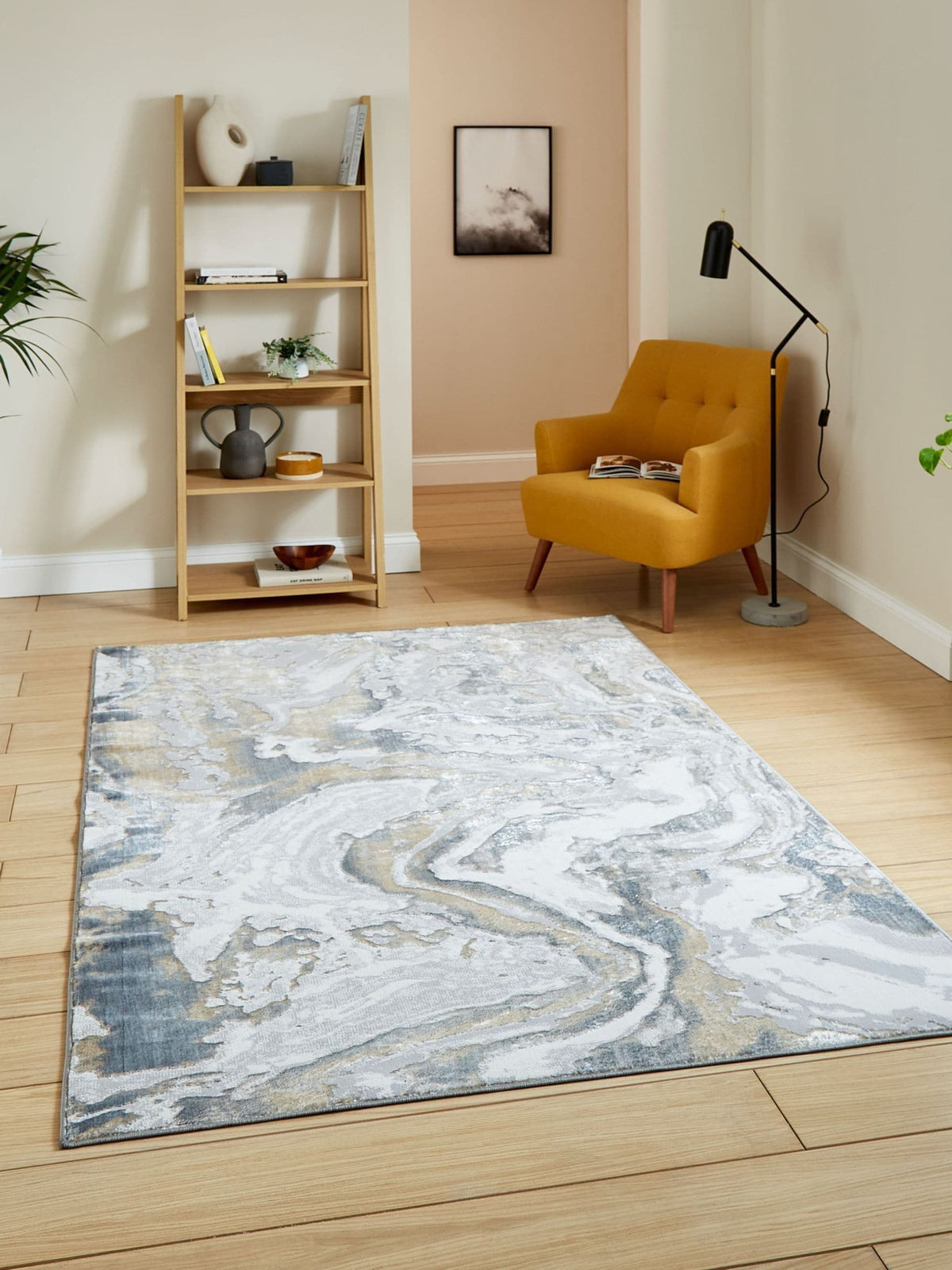 Think Rugs Silver Tidal abstract rug, UK version