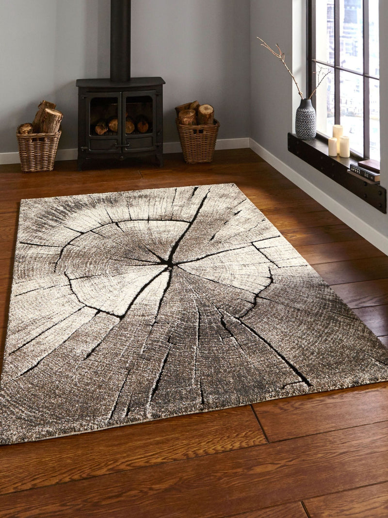 Think Rugs Beige Woodland 2086 modern rug, UK version