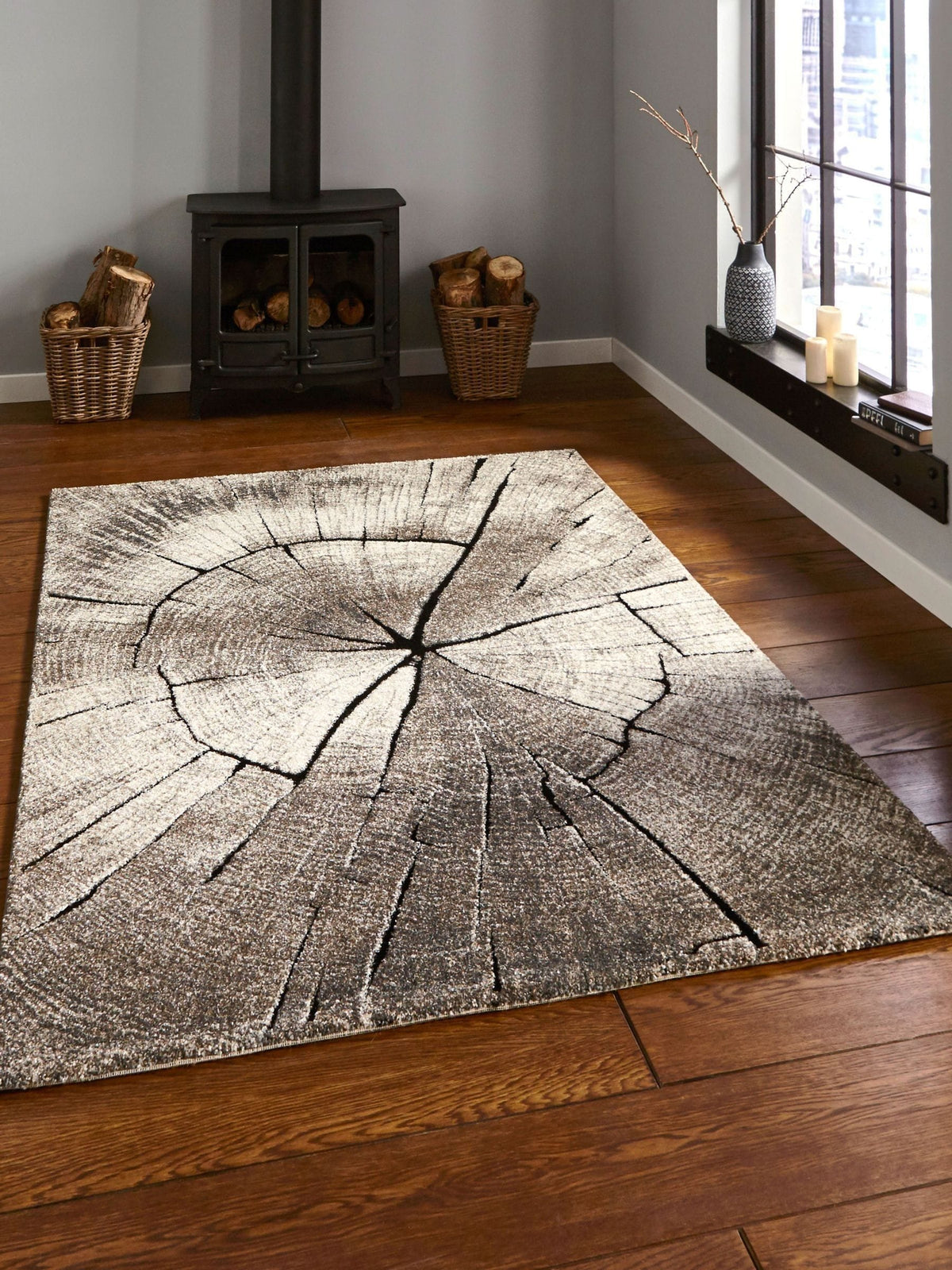 Think Rugs Beige Woodland 2086 modern rug, UK version