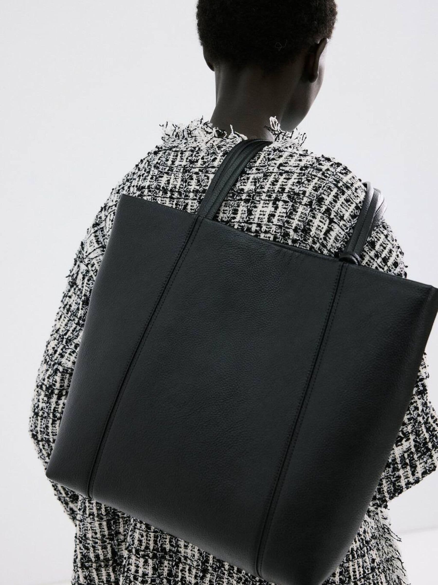 Mango black faux leather shopper bag large, imported from the UK