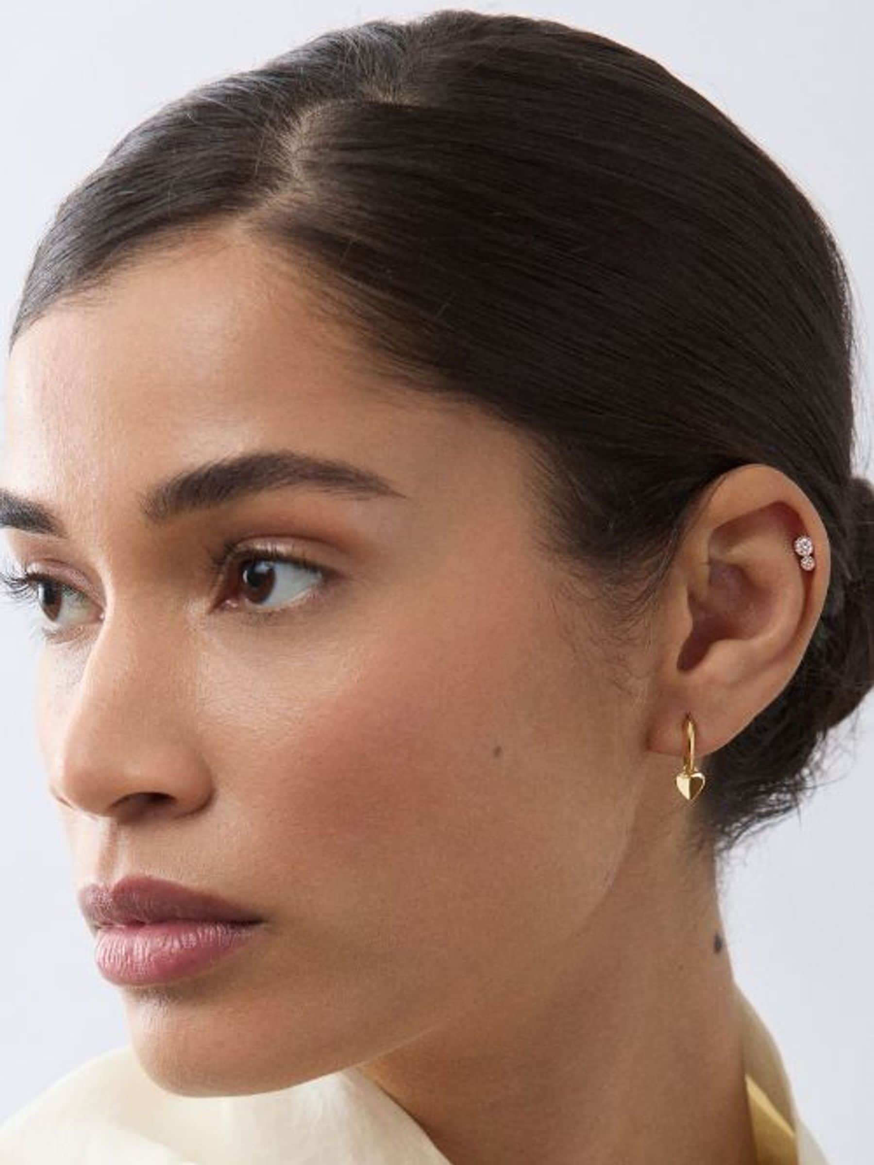 Dinny Hall gold heart drop hoop earrings, UK version