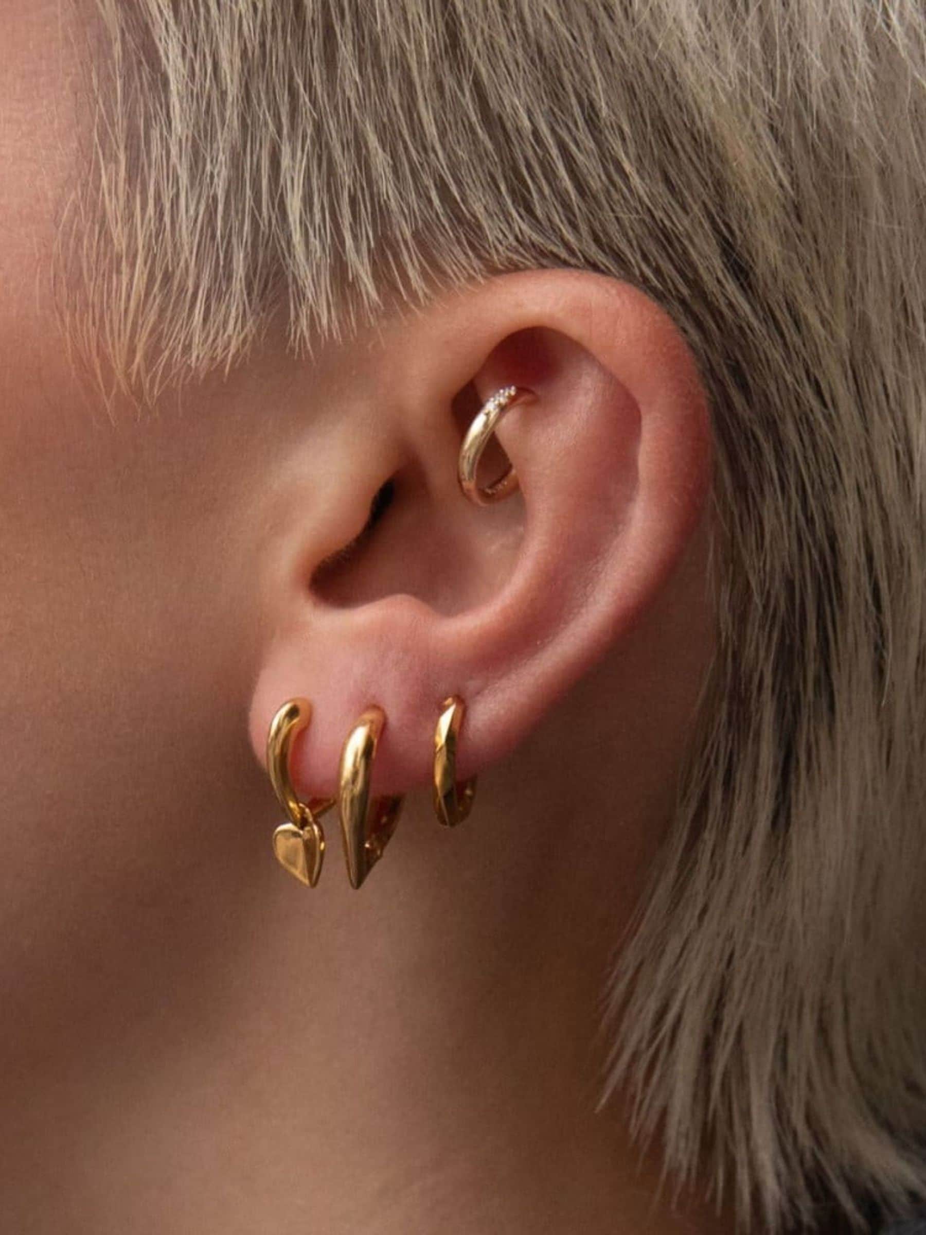 Dinny Hall gold heart drop hoop earrings, UK version