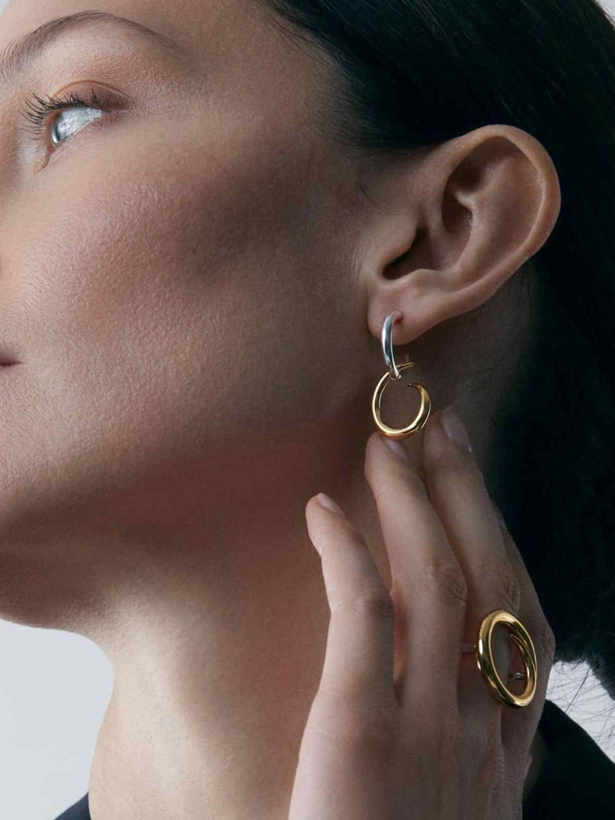 Dinny Hall silver Toro drop hoop earrings 34mm, UK version