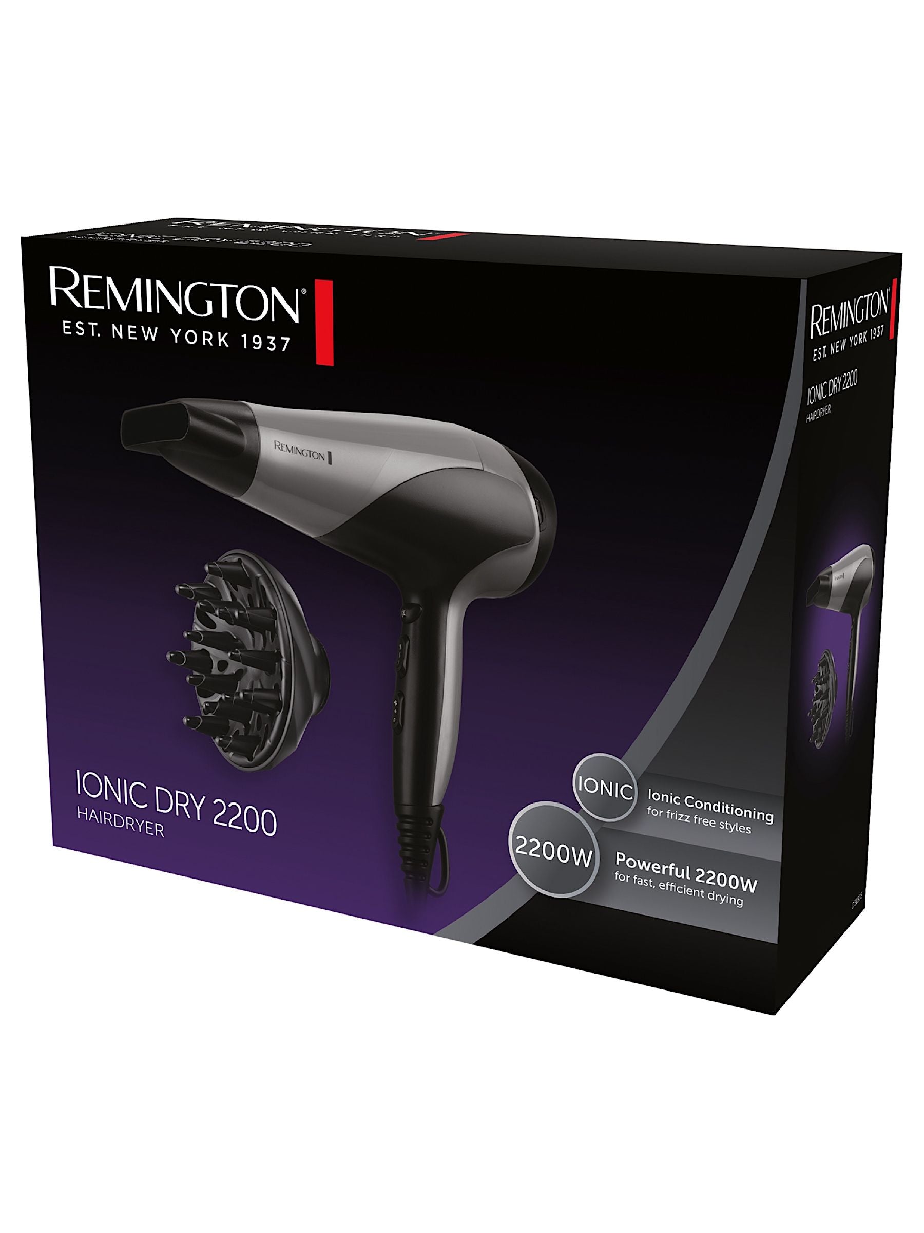 Remington Silver Ionic Dry 2200 hair dryer (British brand)