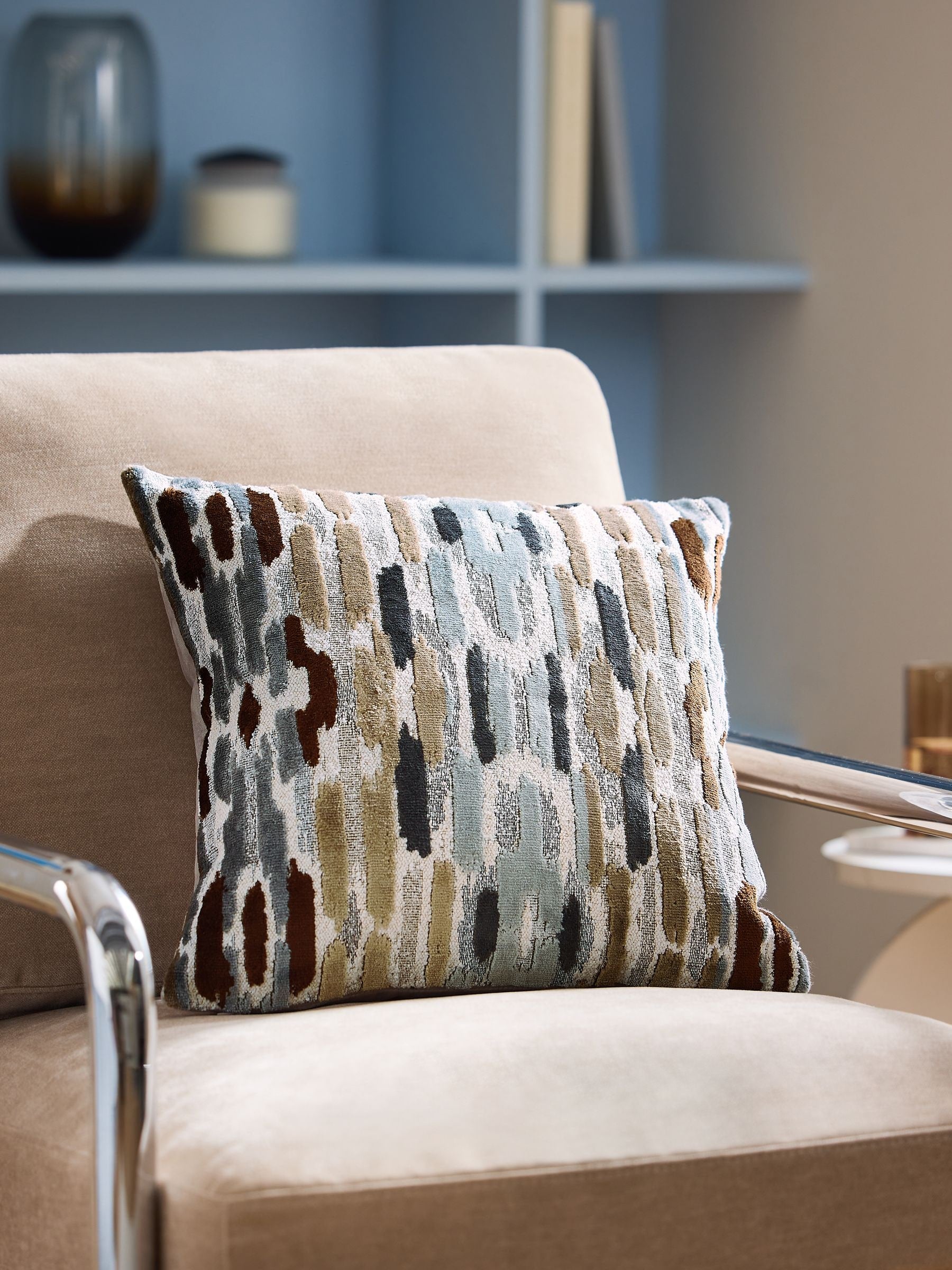 Hugo grey abstract cut velvet cushion 43cm, imported from the UK