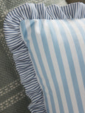 Light blue 3D stripe frill bow cushion (British brand)
