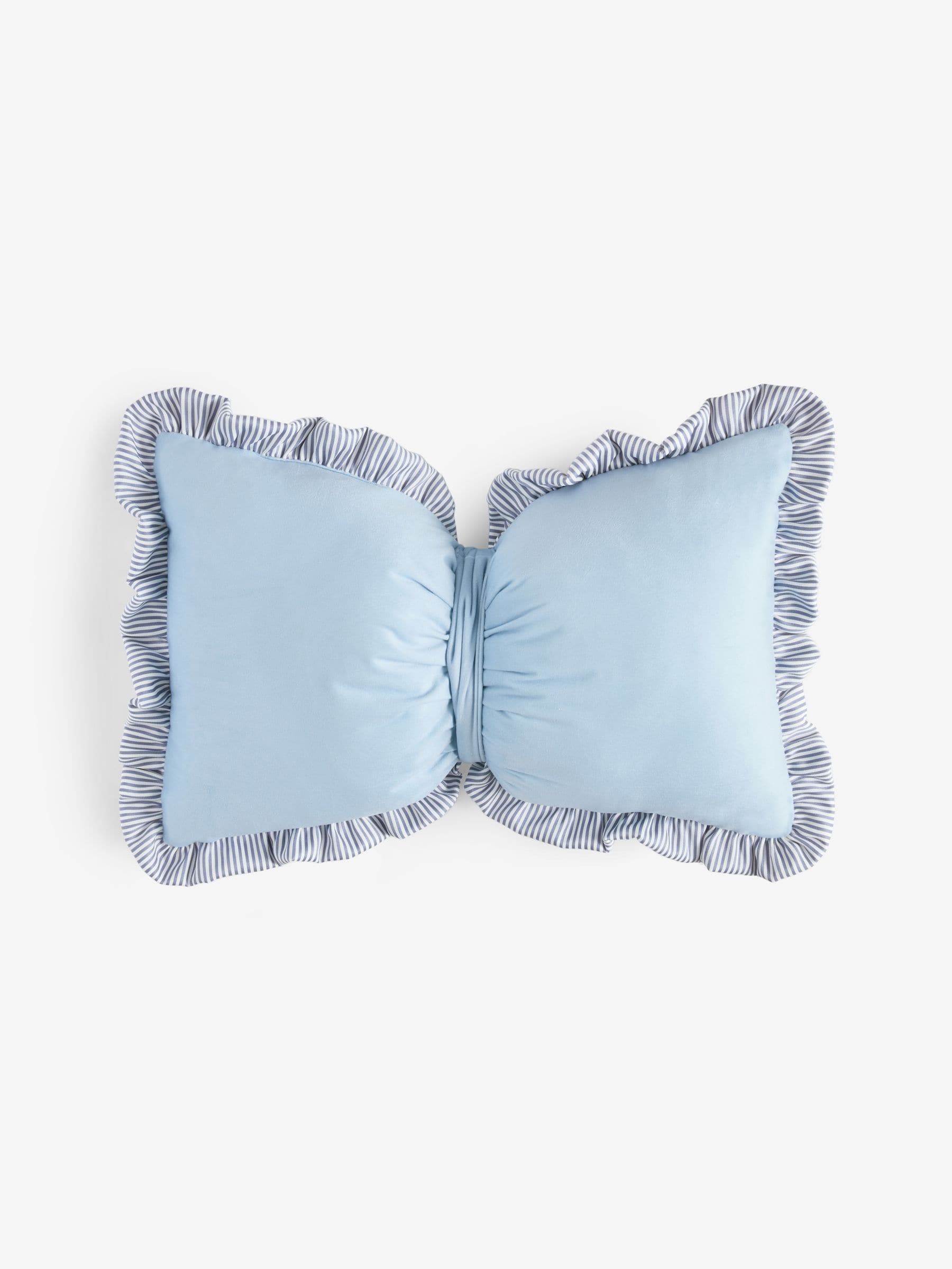 Light blue 3D stripe frill bow cushion (British brand)