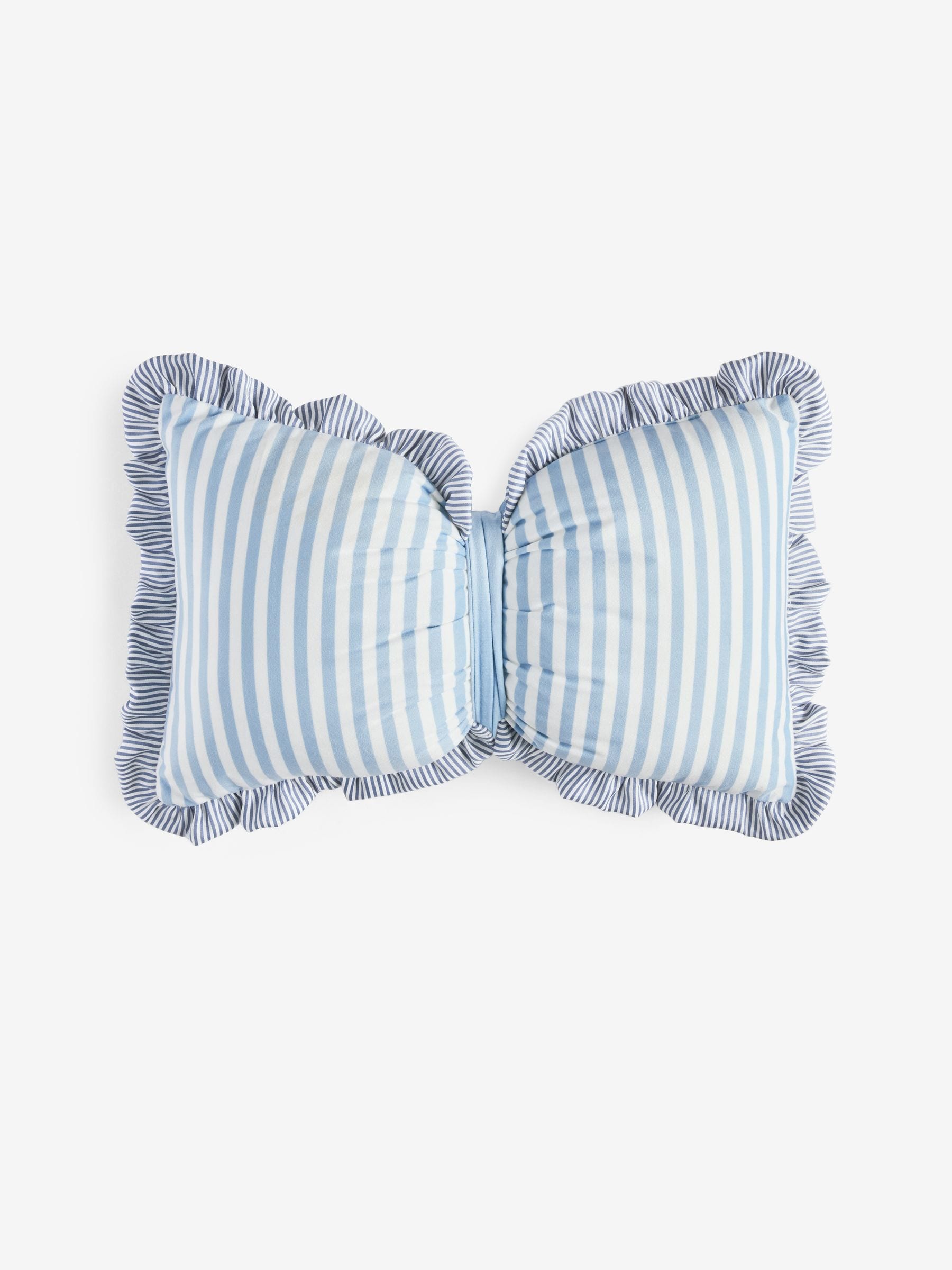 Light blue 3D stripe frill bow cushion (British brand)