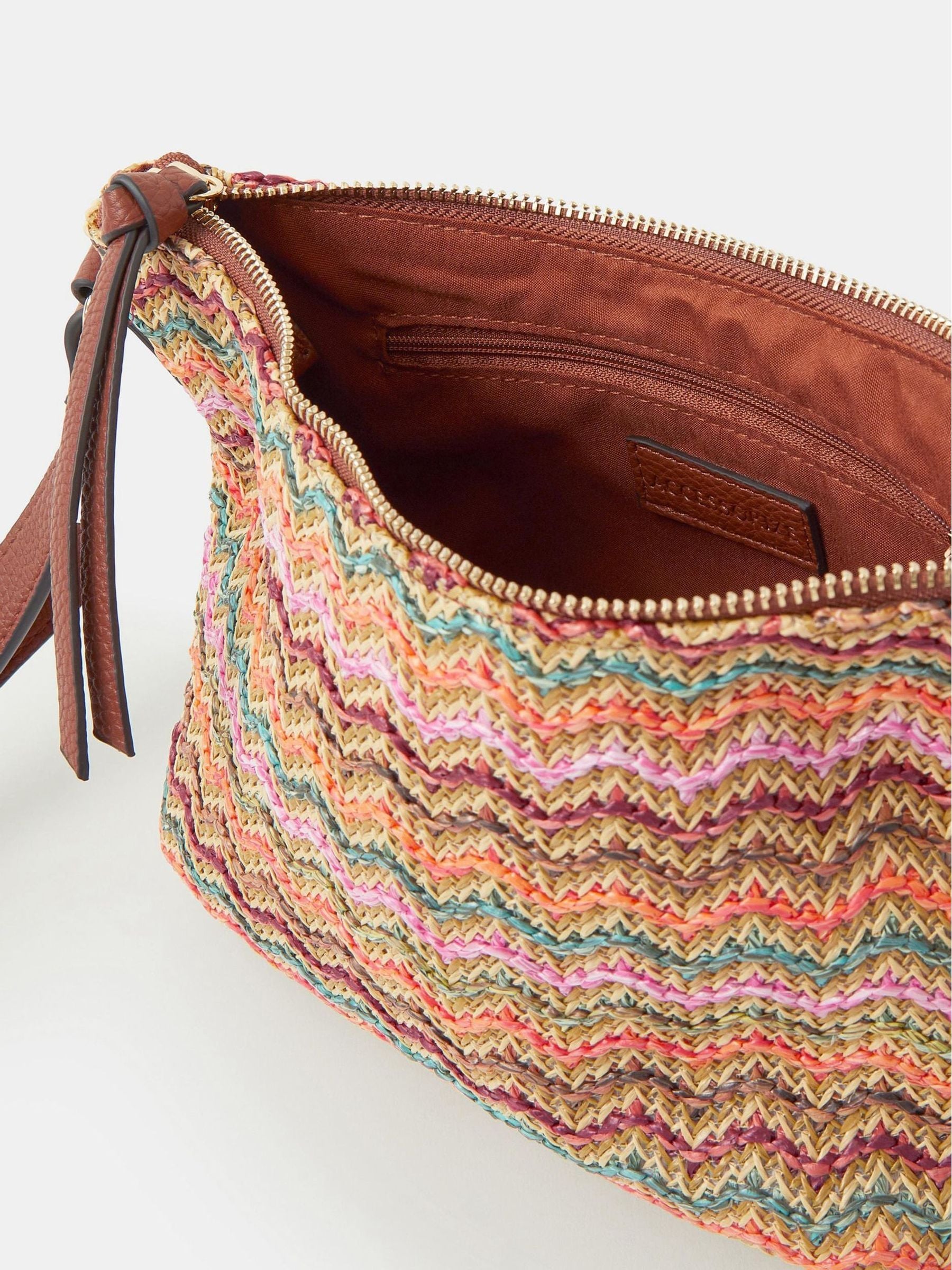 Accessorize brown stripe raffia cross-body bag (British brand)