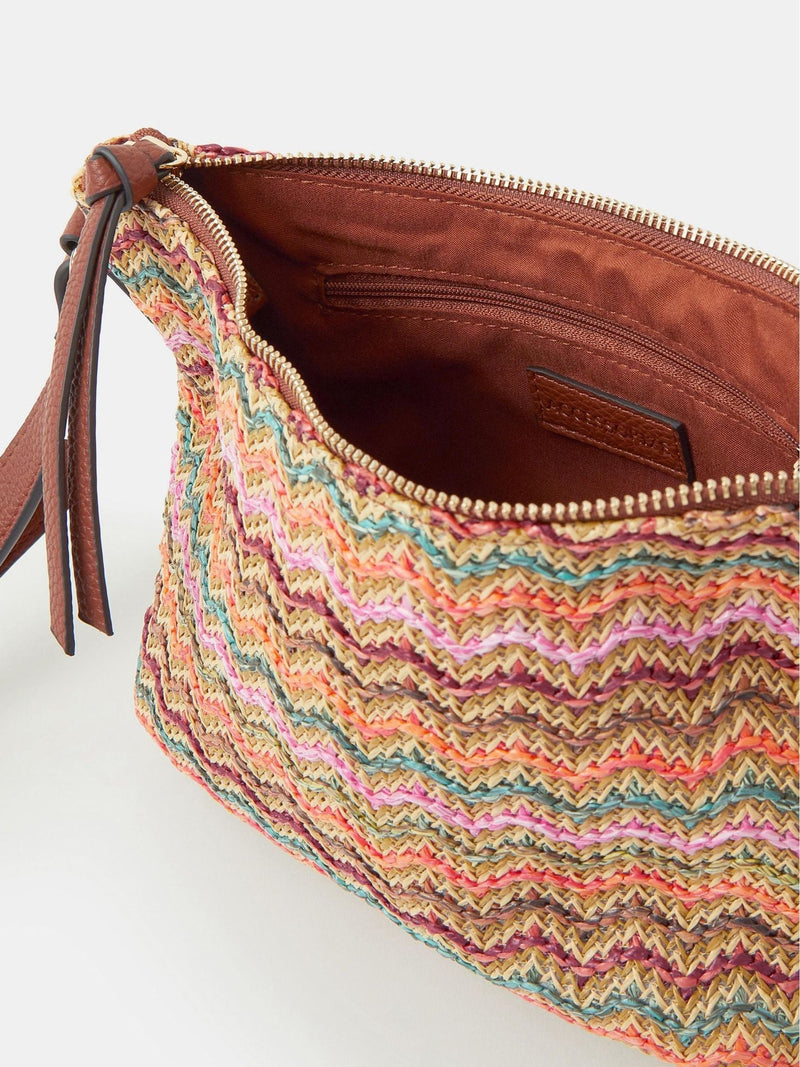 Accessorize brown stripe raffia cross-body bag (British brand)