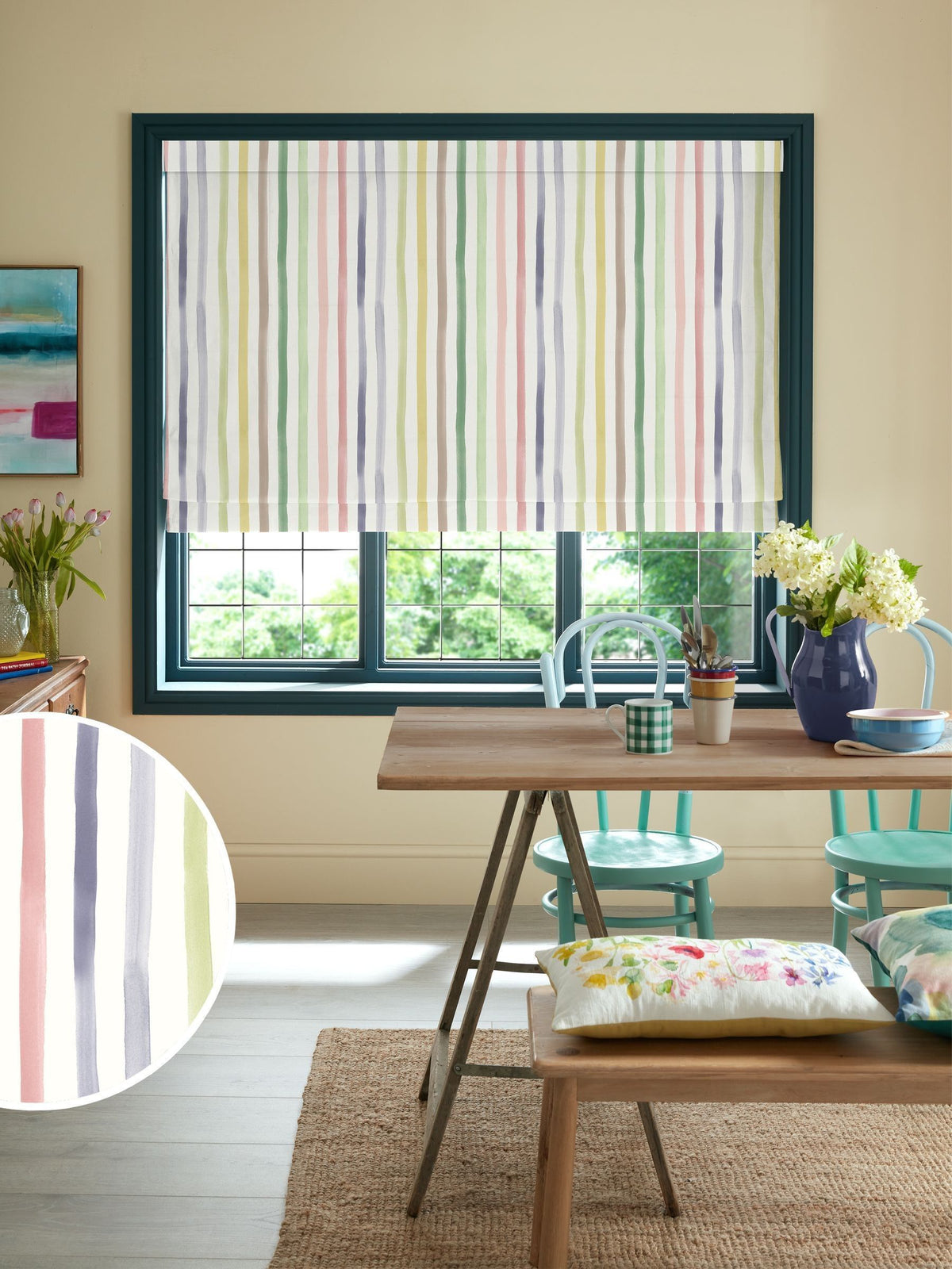 Bluebellgray roman blind watercolour stripe green 510x480mm (British brand)