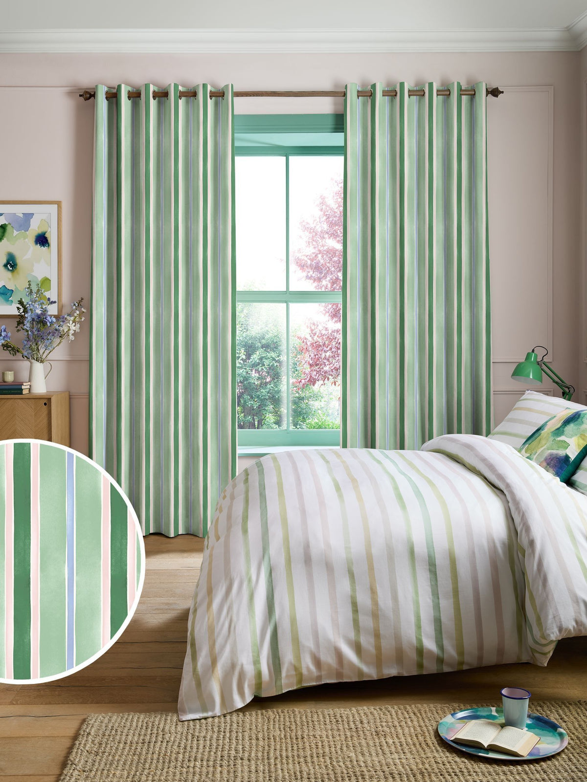 Bluebellgray Seaglass seaside stripe curtain fabric 490x490mm (British brand)