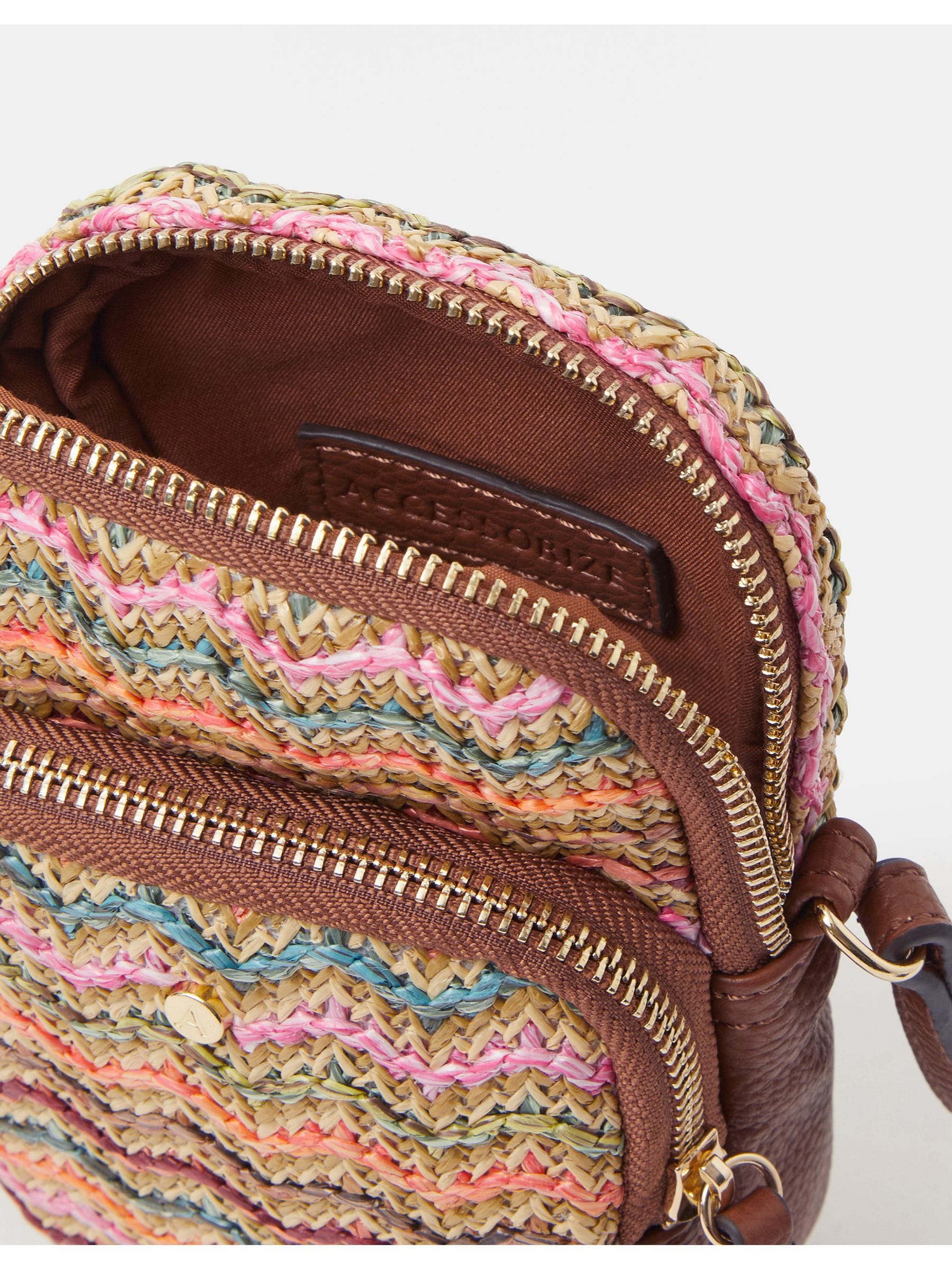 Accessorize brown stripe raffia phone bag - British product