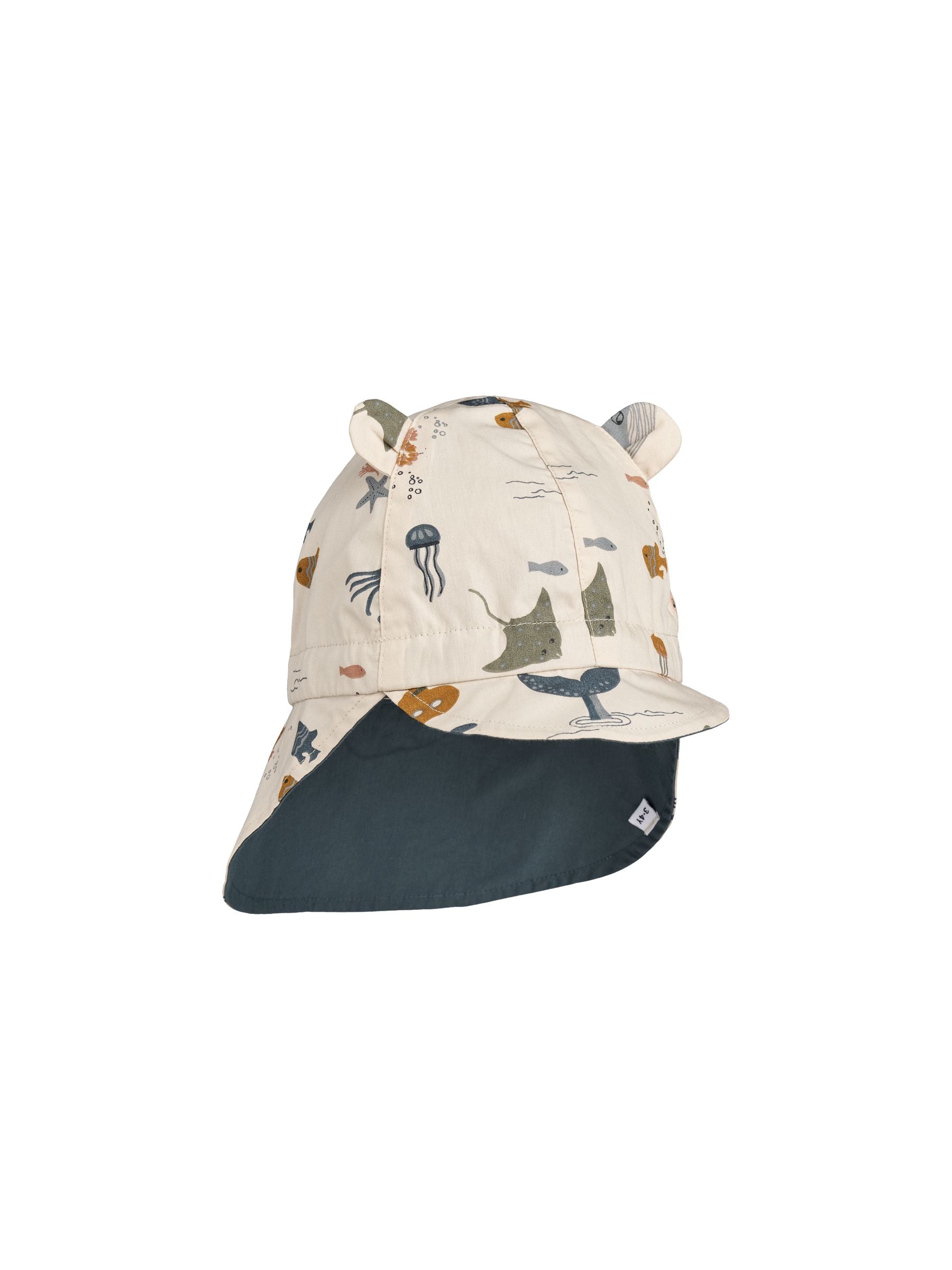 Liewood reversible sun hat in cream with animal ears - British product