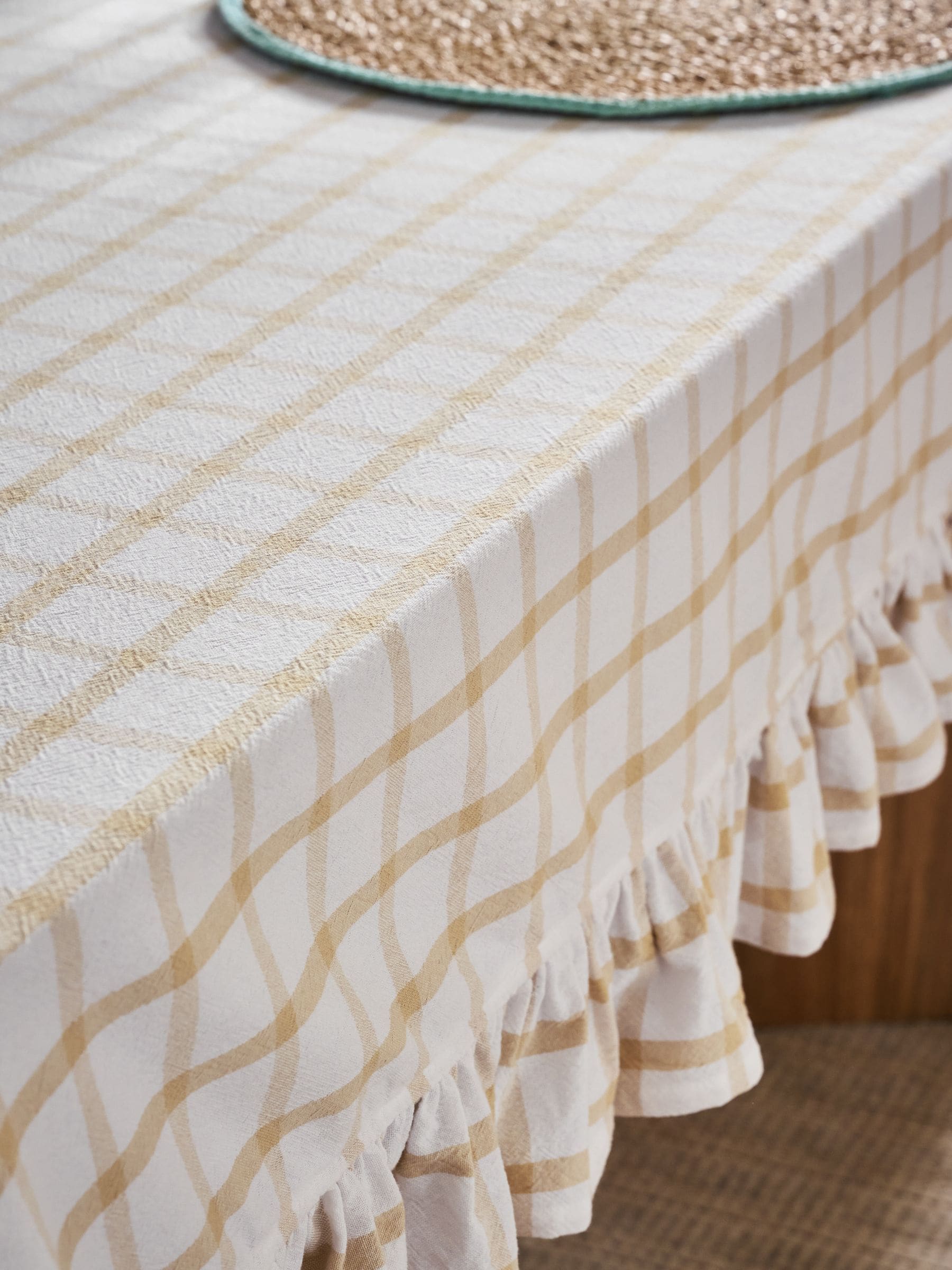 Natural Gingham Check Washed Cotton Table Cloth