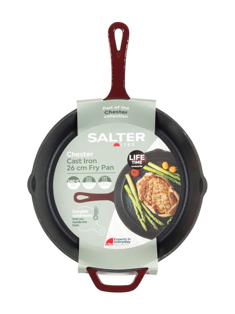 Salter red cast iron frying pan 26cm, imported from the UK