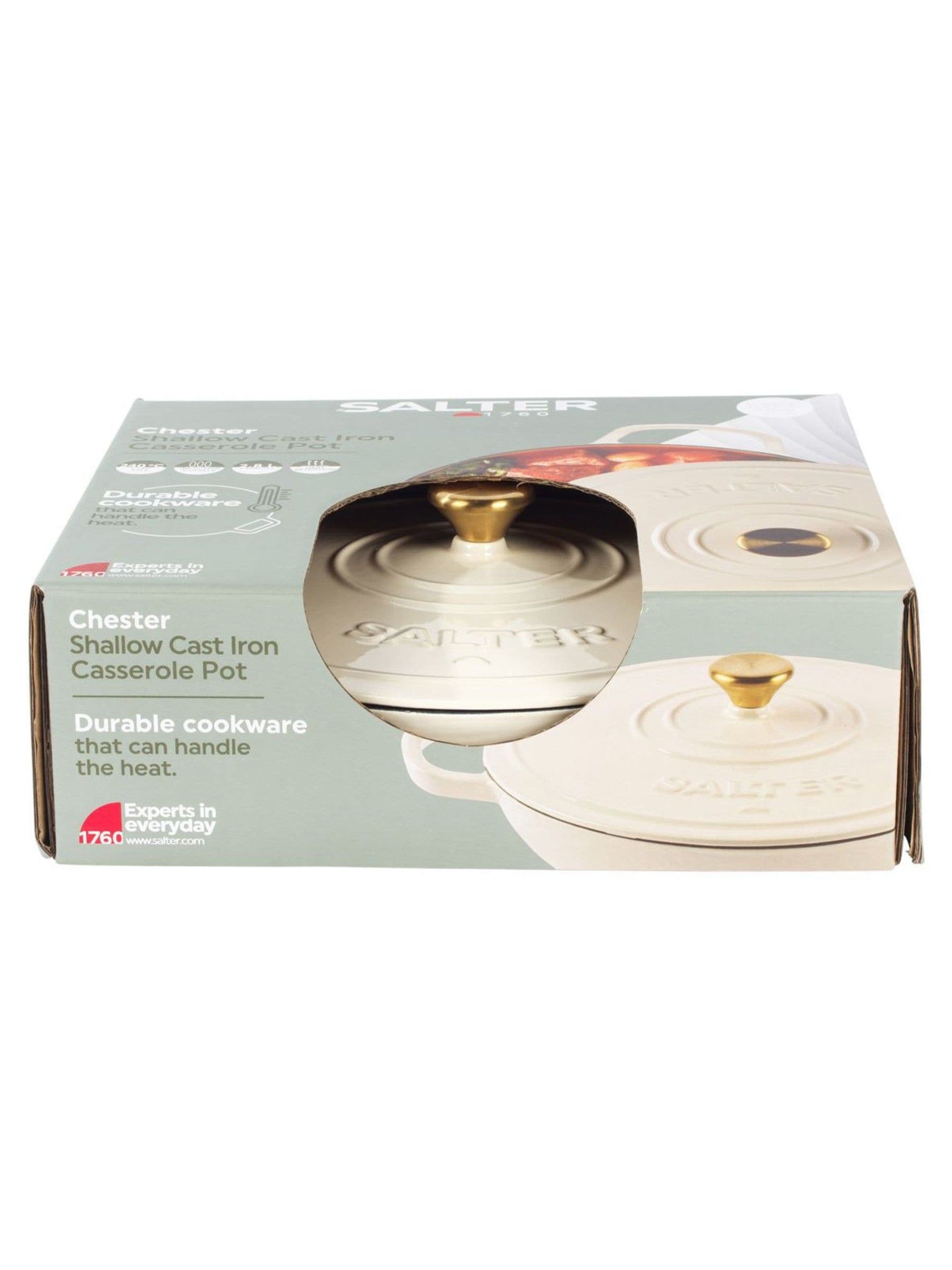 Salter cream Chester shallow cast iron casserole pot 2.8L, imported from the UK
