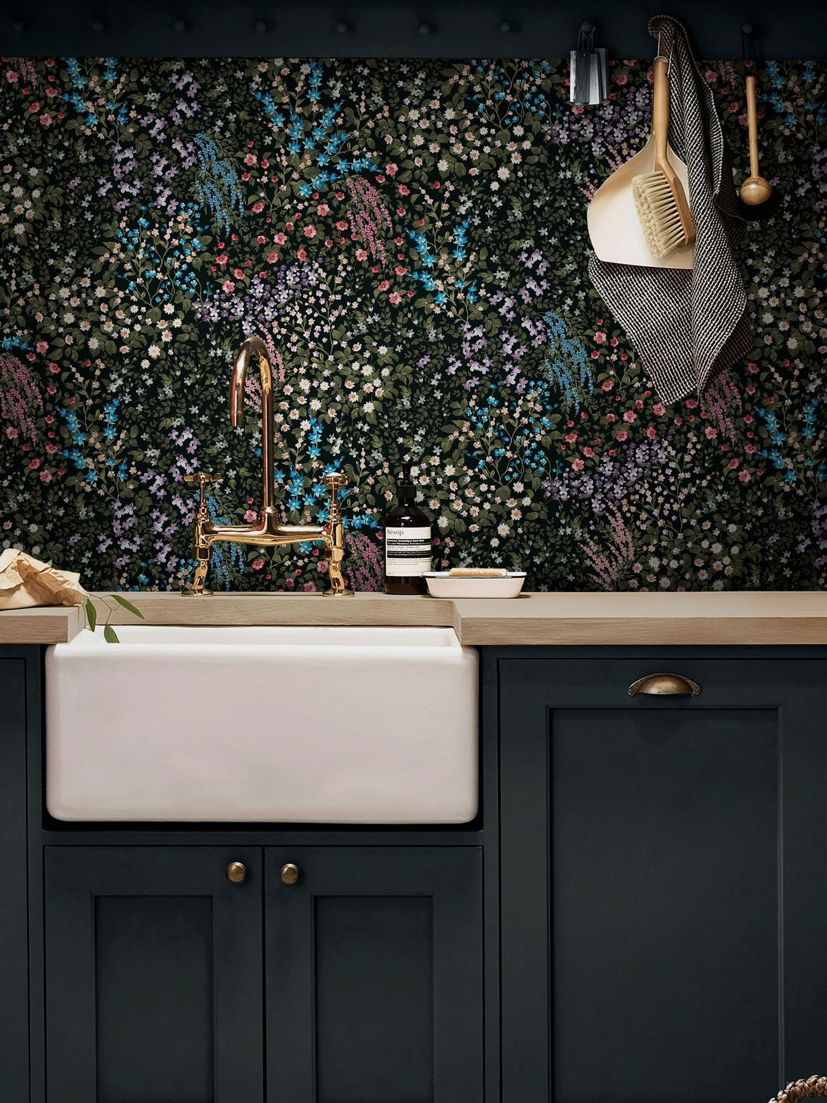Graham & Brown Black Painterly Flora 10M Wallpaper