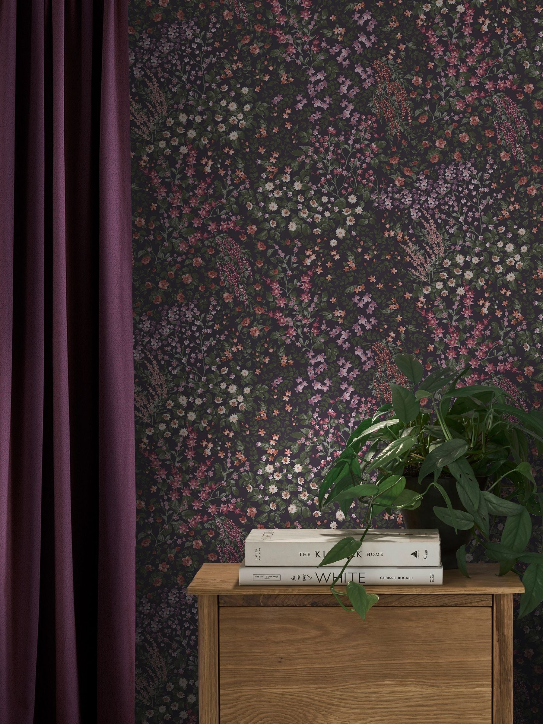 Graham & Brown Purple Painterly Flora 10M Wallpaper