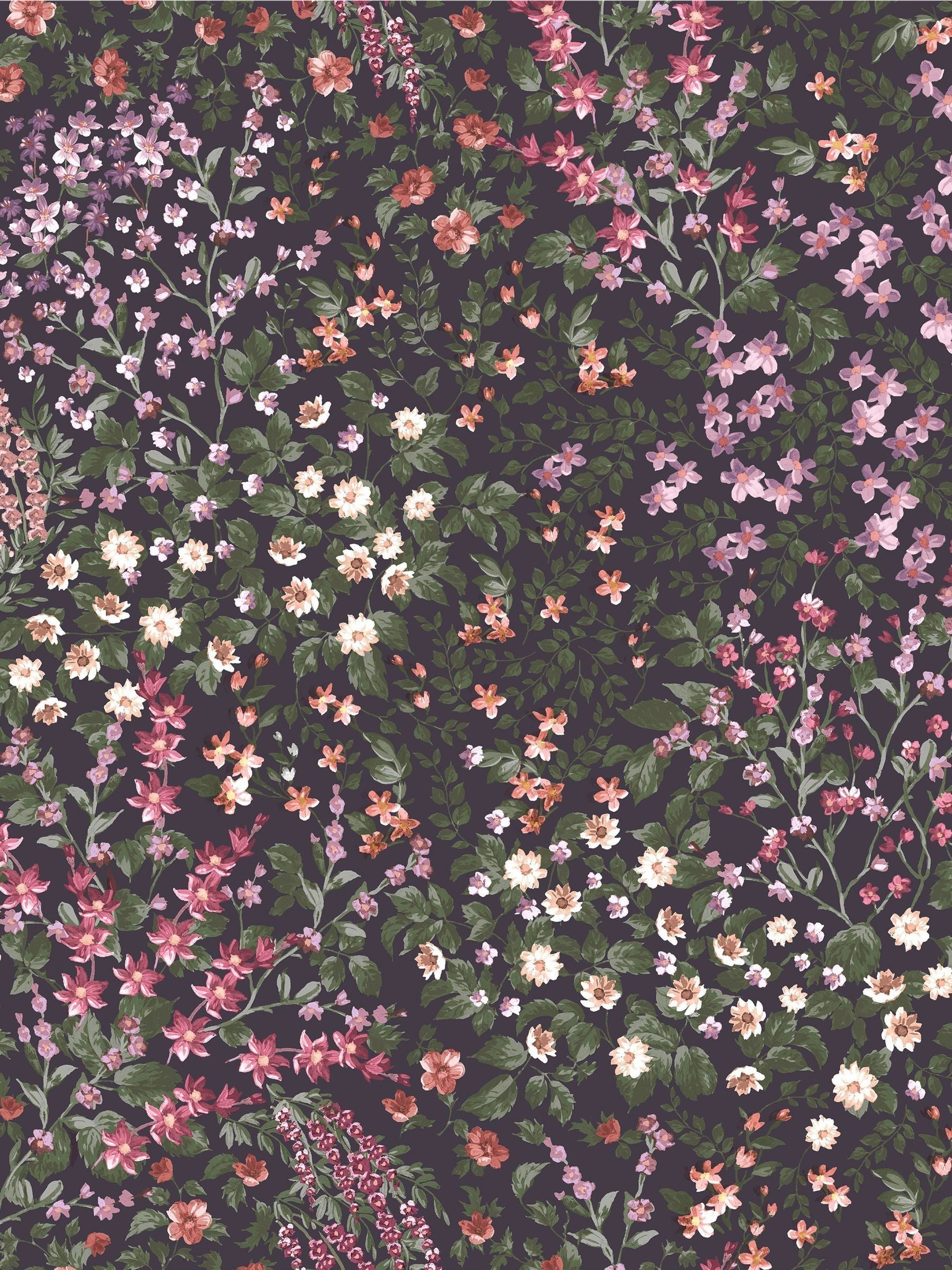 Graham & Brown Purple Painterly Flora 10M Wallpaper