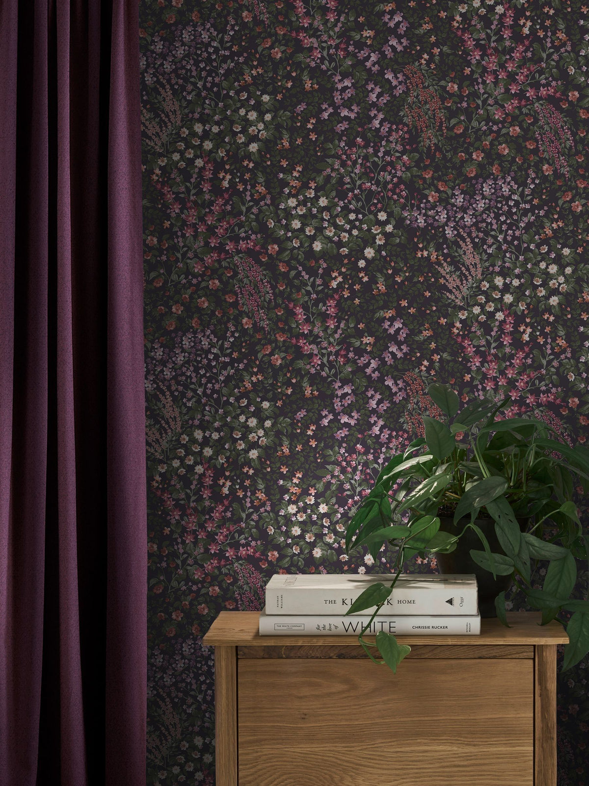 Graham & Brown Purple Painterly Flora 10M Wallpaper